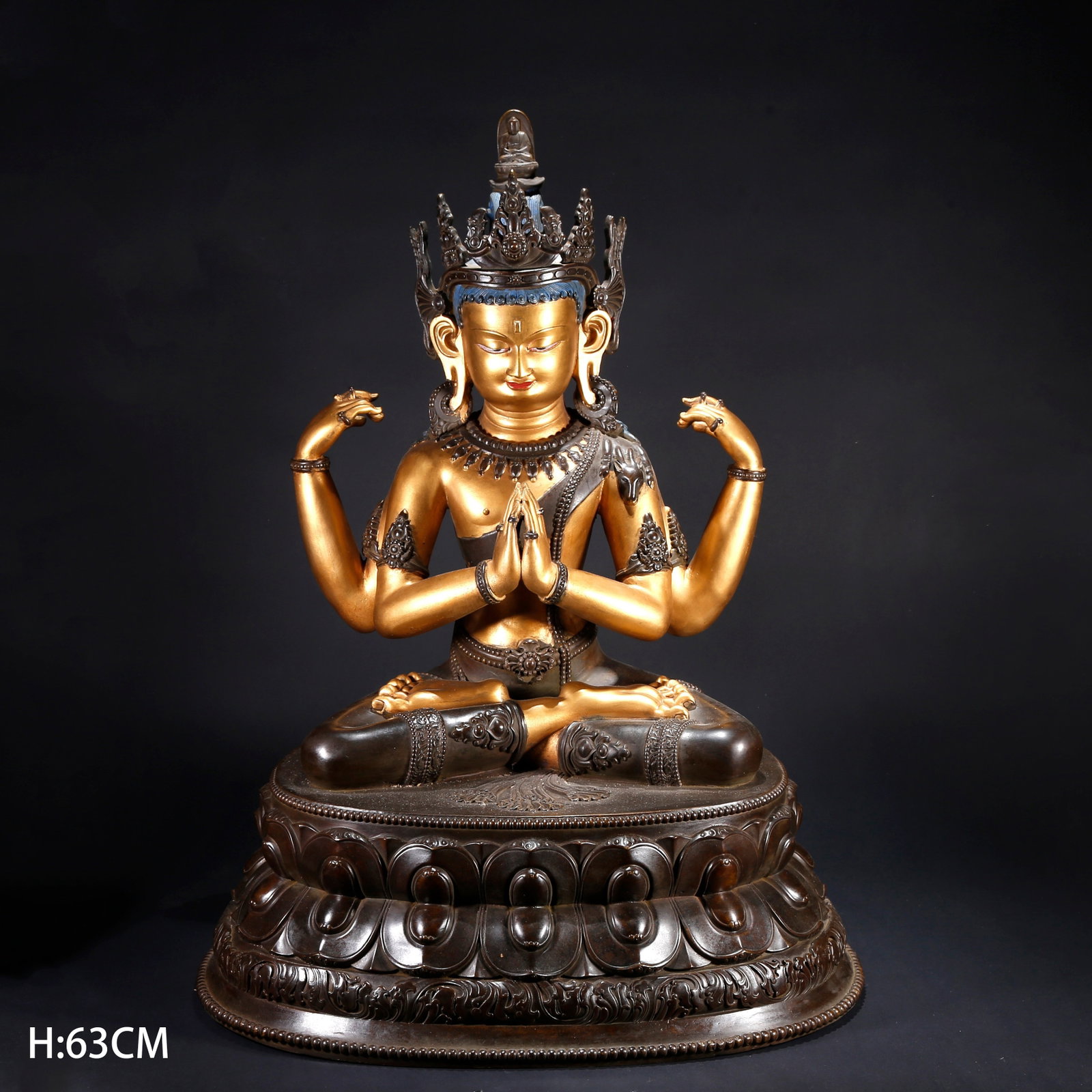 A GILT BRONZE FOUR-ARMED AVALOKITESHVARA STATUE (1 of 11)