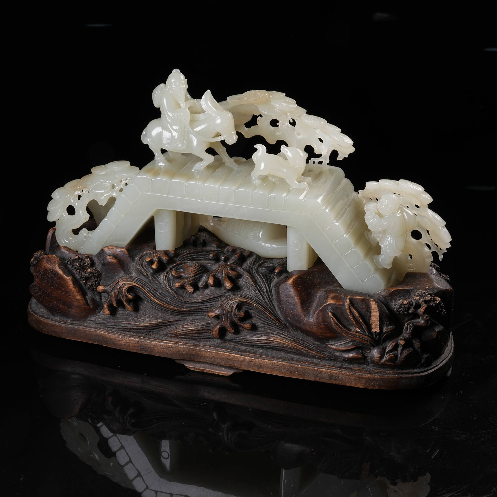 A HETIAN JADE BOULDER CARVING OF "VISITING A FRIEND" LANDSCAPE ORNAMENT (1 of 10)