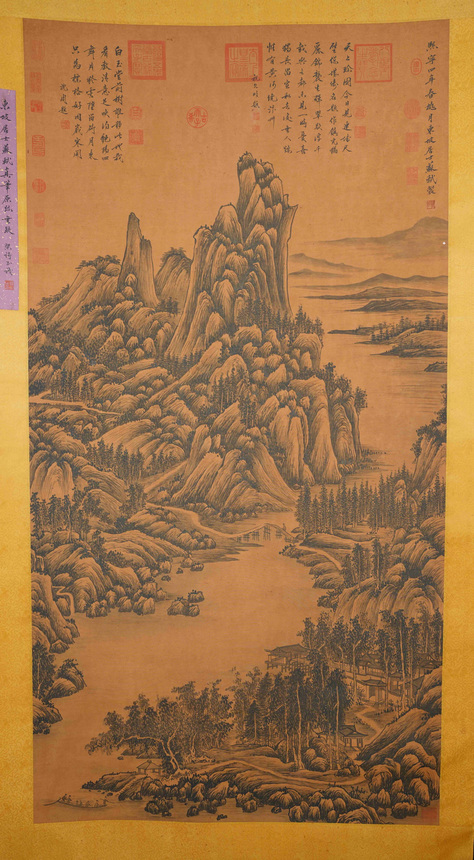 A GREEN CLIFFS AND STREAM CROSSING PAINTING ON SILK BY SU SHI.蘇軾 (1 of 11)