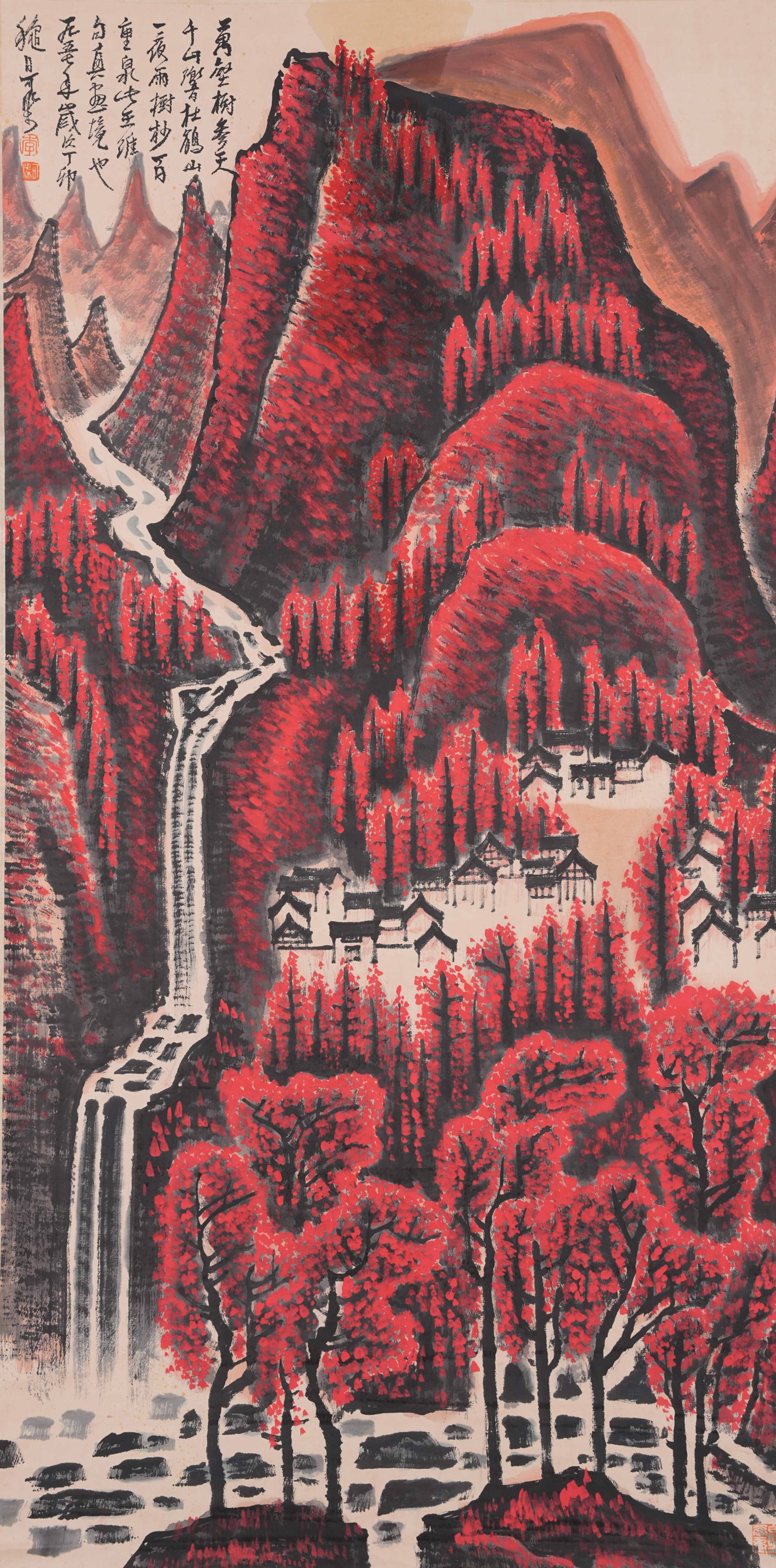 A RED MOUNTAINS ALL OVER PAINTING ON PAPER BY LI KERAN.李可染 (1 of 11)
