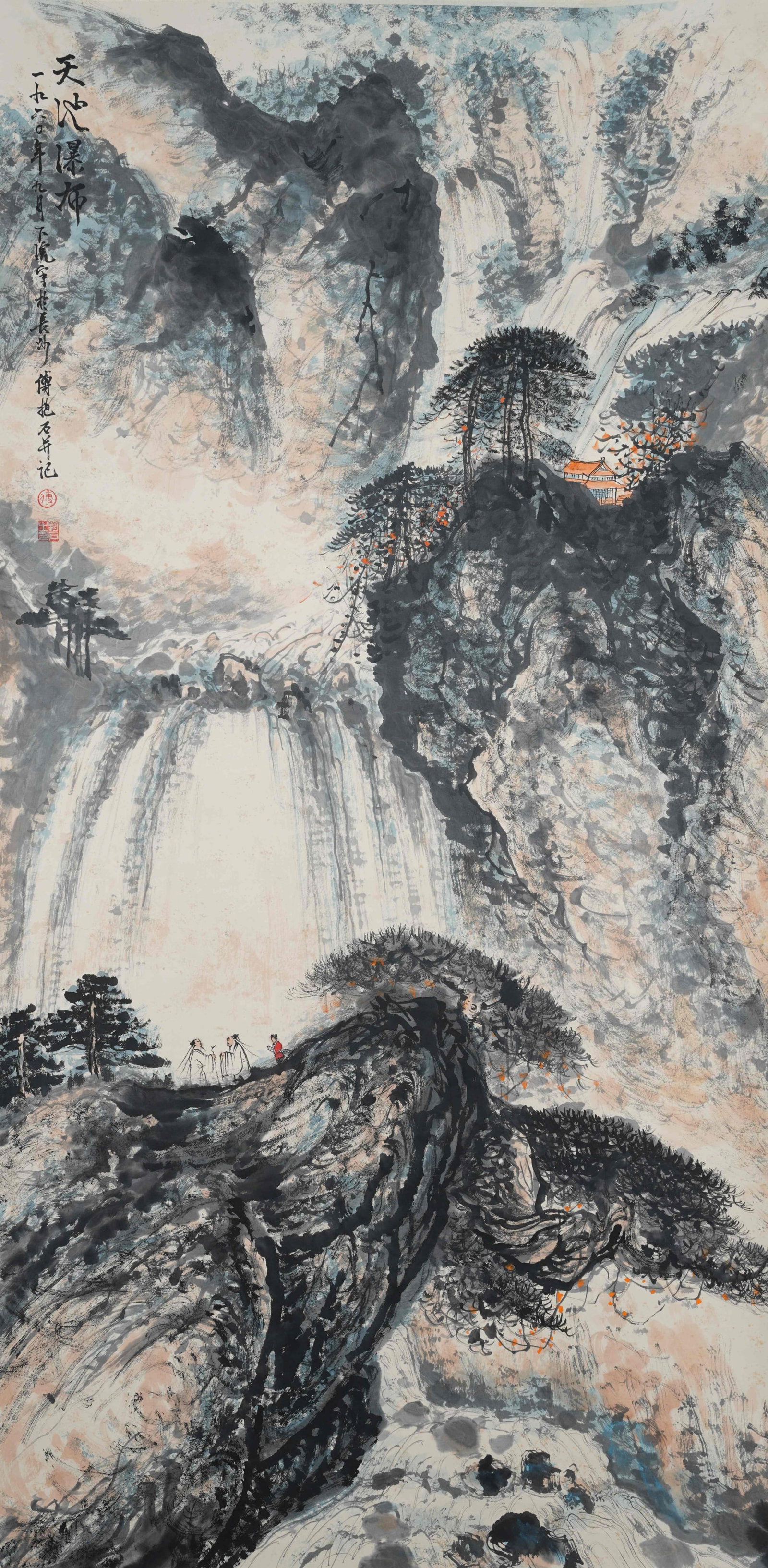A LANDSCAPE PAINTING ON PAPER BY FU BAOSHI.傅抱石: Landscape Painting on Paper by Fu Baoshi.傅抱石