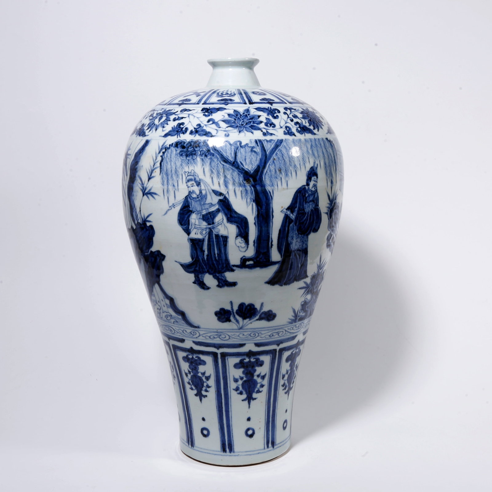 A BLUE AND WHITE PLUM VASE WITH FIGURE STORY PATTERN (1 of 9)