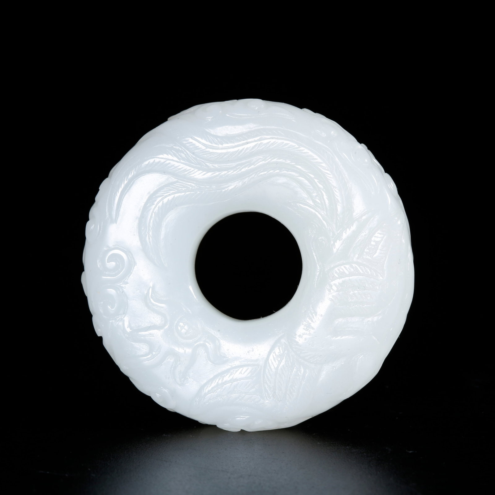 A HOTAN JADE CARVED SMALL BI DISC WITH DRAGON AND PHOENIX PATTERN (1 of 9)