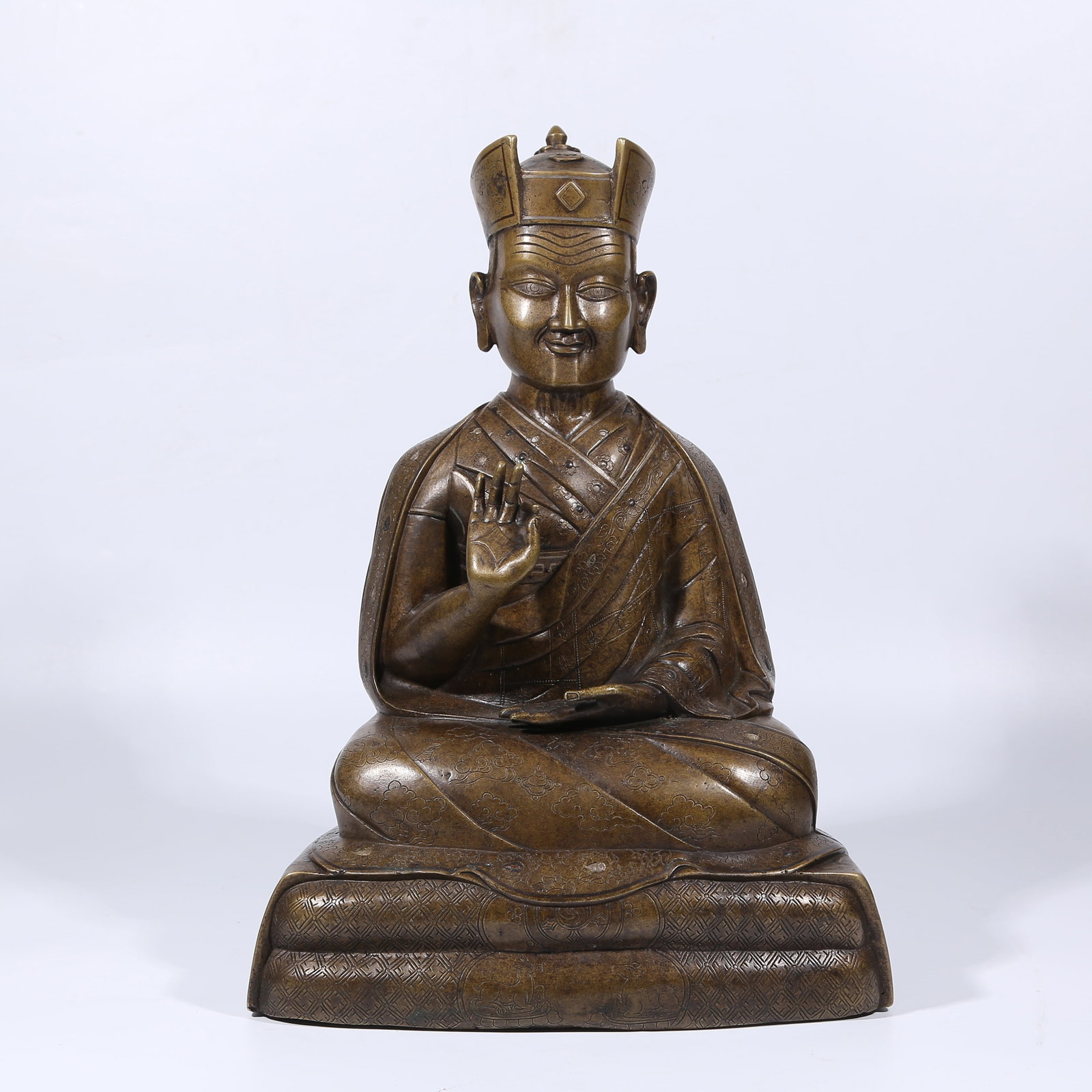 A ALLOY BRONZE SILVER-INLAID GURU STATUE: Alloy Bronze Silver-Inlaid Guru Statue