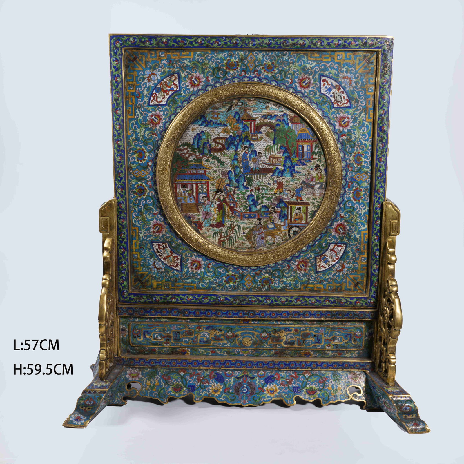 A CLOISONNÉ TABLE SCREEN WITH FIGURE PATTERN (1 of 10)