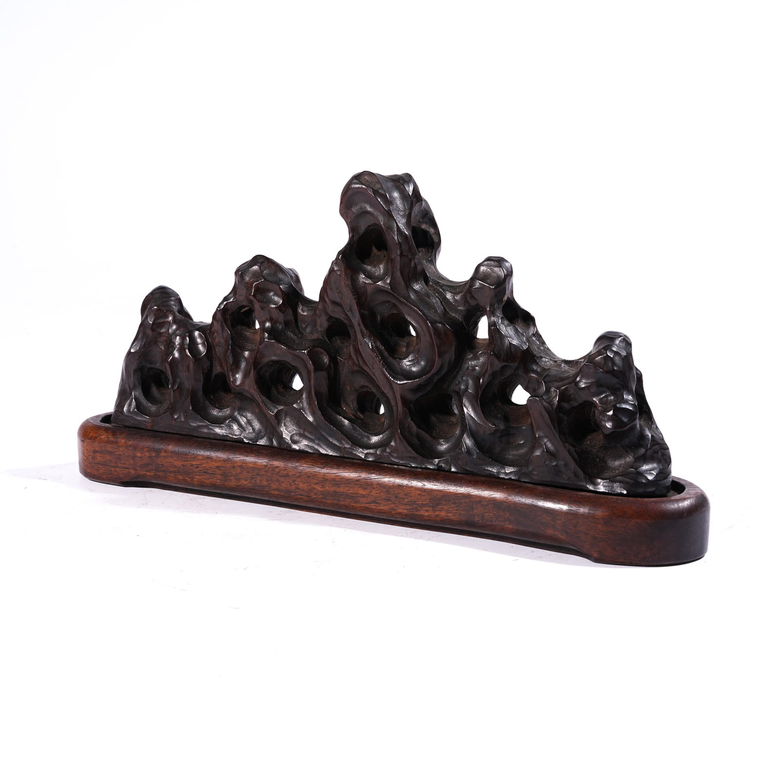 A BRUSH RACK WITH SCHOLAR’S ROCK MOTIF IN ZITAN WOOD (1 of 7)