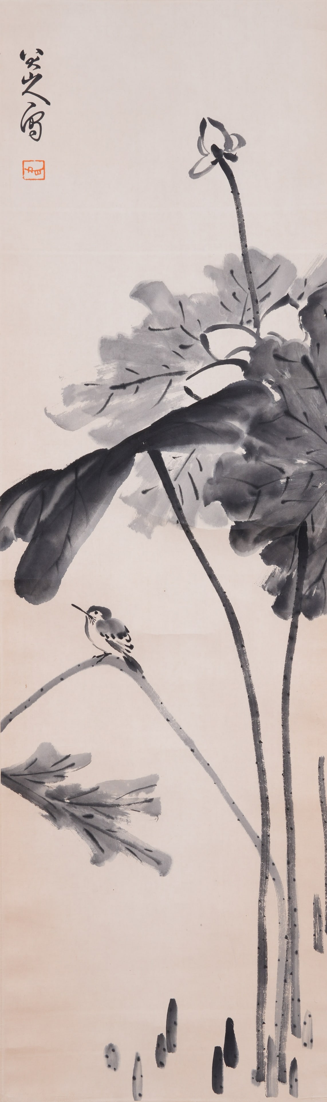 A FLOWER AND BIRD PAINTING ON PAPER BY BADA SHANREN.八大山人: Flower and Bird Painting on Paper by Bada Shanren.八大山人
