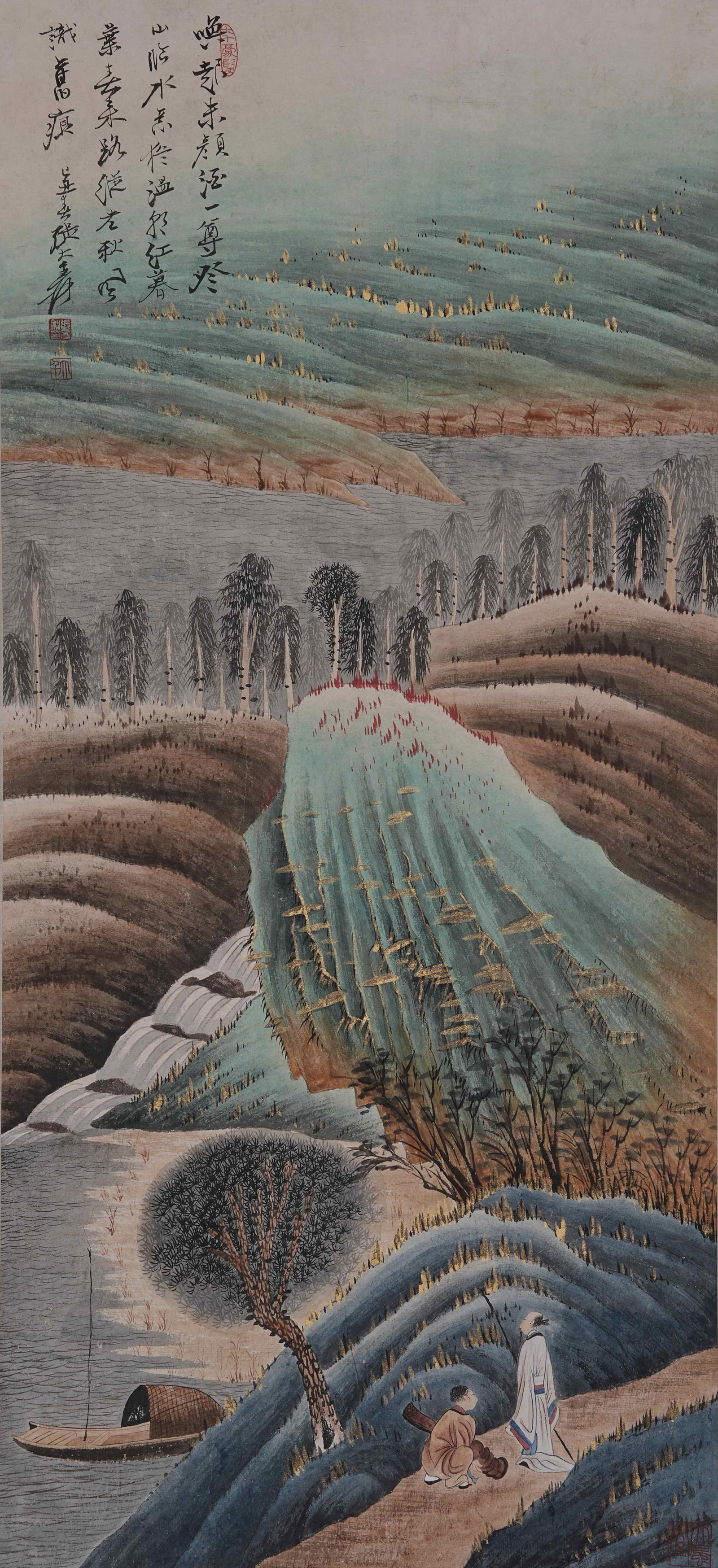 A LANDSCAPE PAINTING ON PAPER BY ZHANG DAQIAN.張大千: Landscape Painting on Paper by Zhang Daqian.張大千
