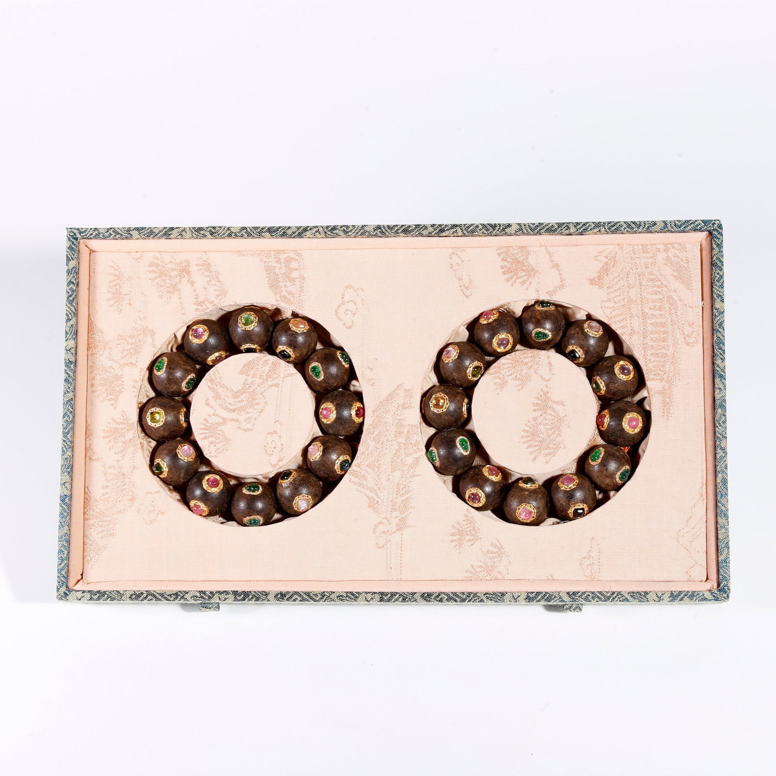 A PAIR OF AGARWOOD BRACELETS INLAID WITH TOURMALINE (1 of 10)