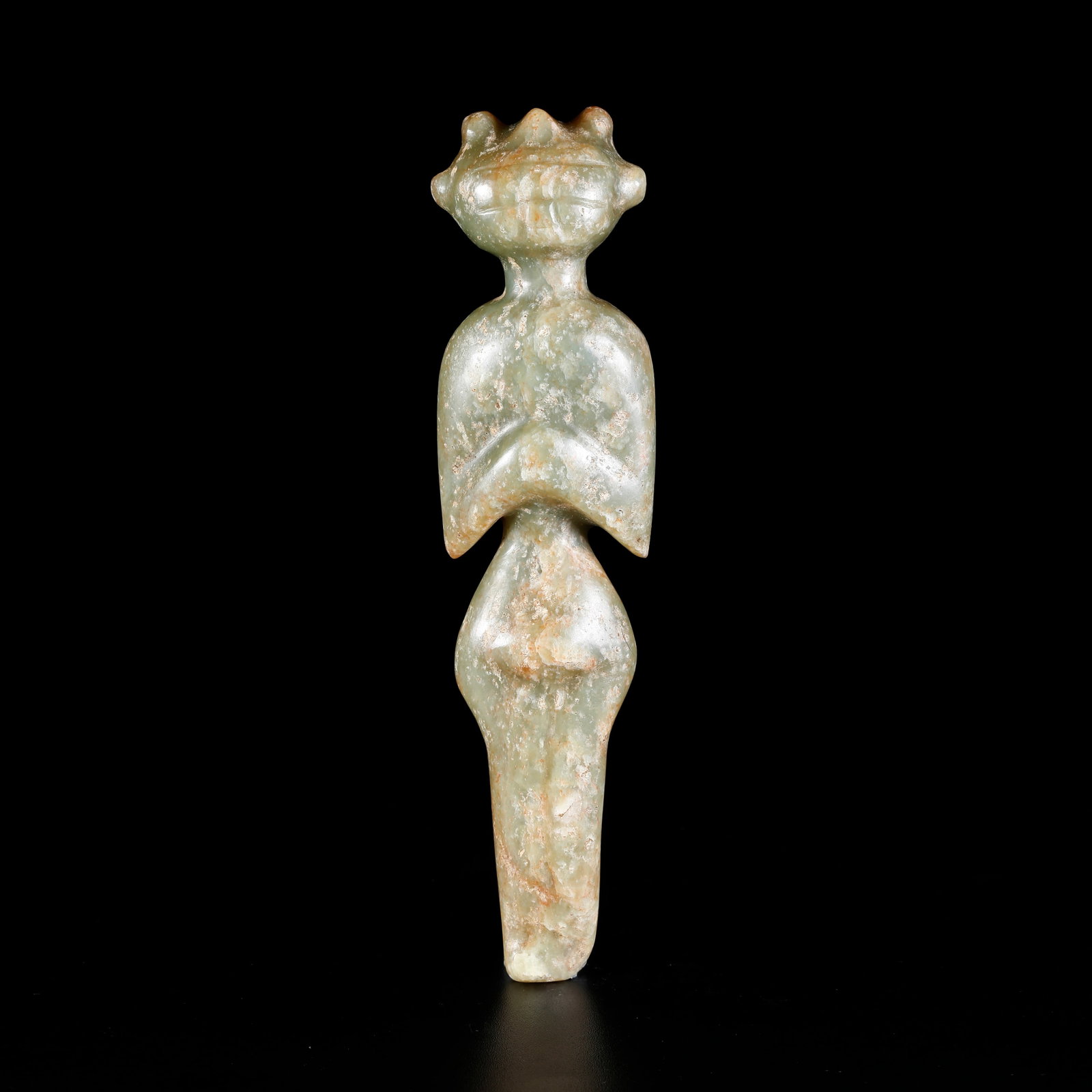 A ARCHAIC JADE CARVED HUMAN FIGURE ORNAMENT (1 of 9)