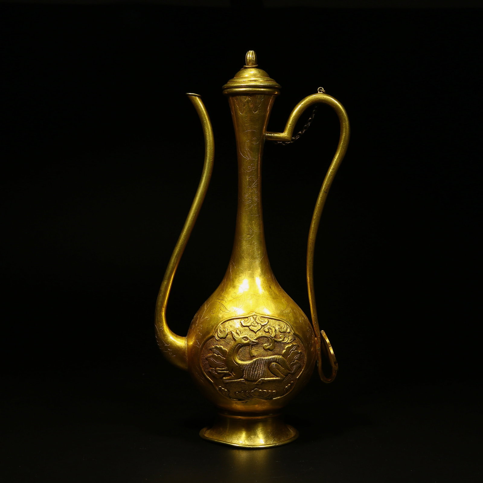A GILT BRONZE EWER WITH AUSPICIOUS DEER DESIGN (1 of 9)