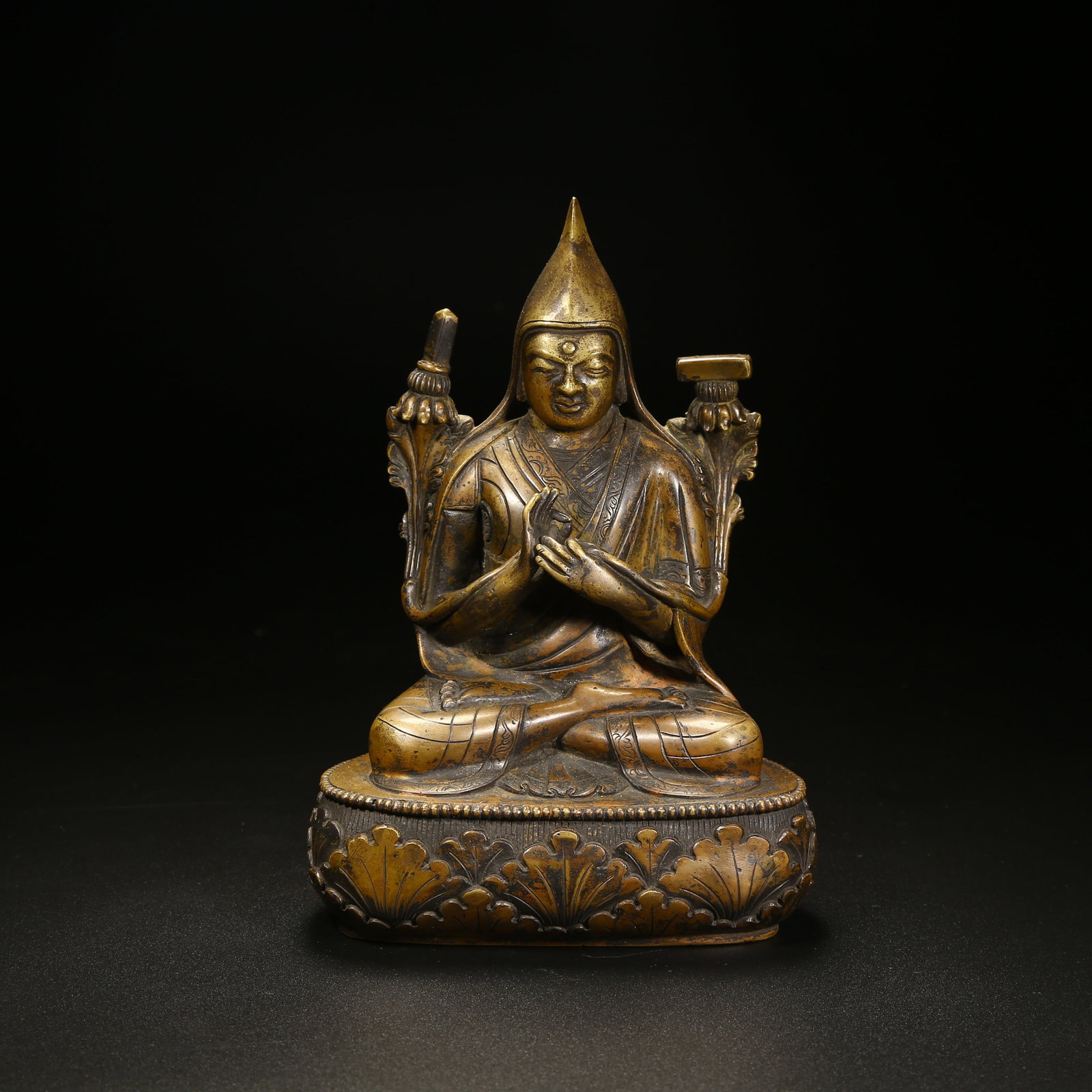 A BRONZE FIGURE OF TSONGKHAPA: Bronze Figure of Tsongkhapa