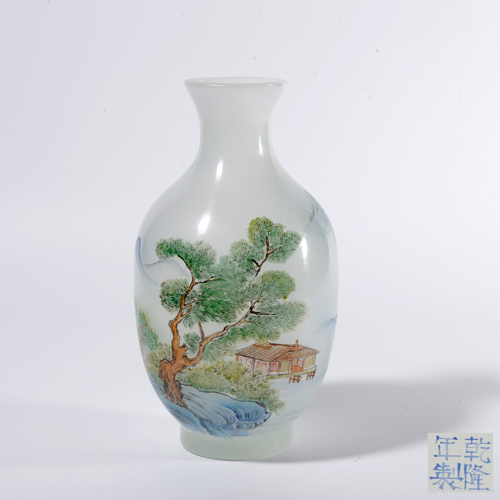 A GLASS ENAMEL VASE WITH LANDSCAPE AND PAVILION PATTERN (1 of 8)