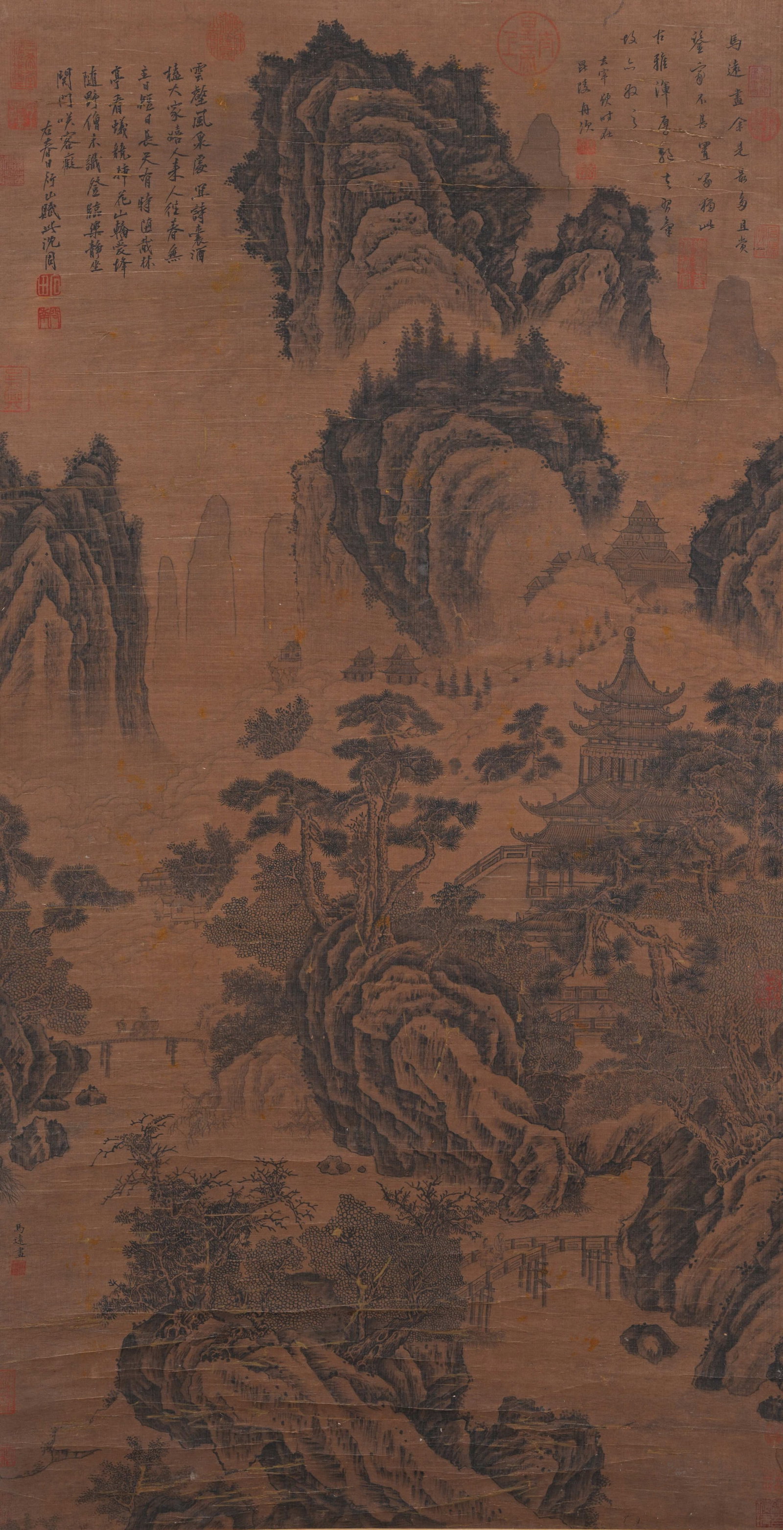 A LANDSCAPE PAINTING ON SILK BY MA YUAN.馬遠: Landscape Painting on Silk by Ma Yuan.馬遠