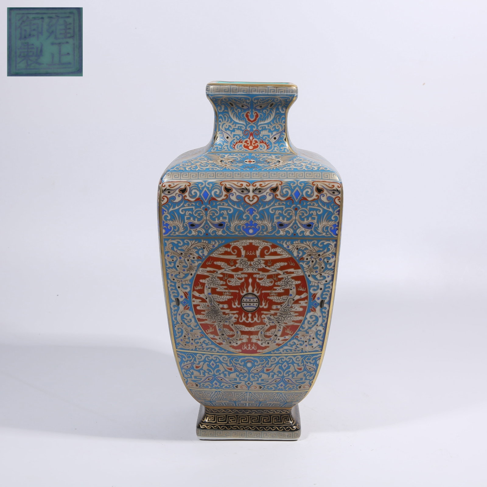 A CLOISONNÉ ENAMEL ZUN WITH PAINTED-GOLD DRAGON PATTERN: Cloisonné Enamel Zun with Painted-Gold Dragon Pattern