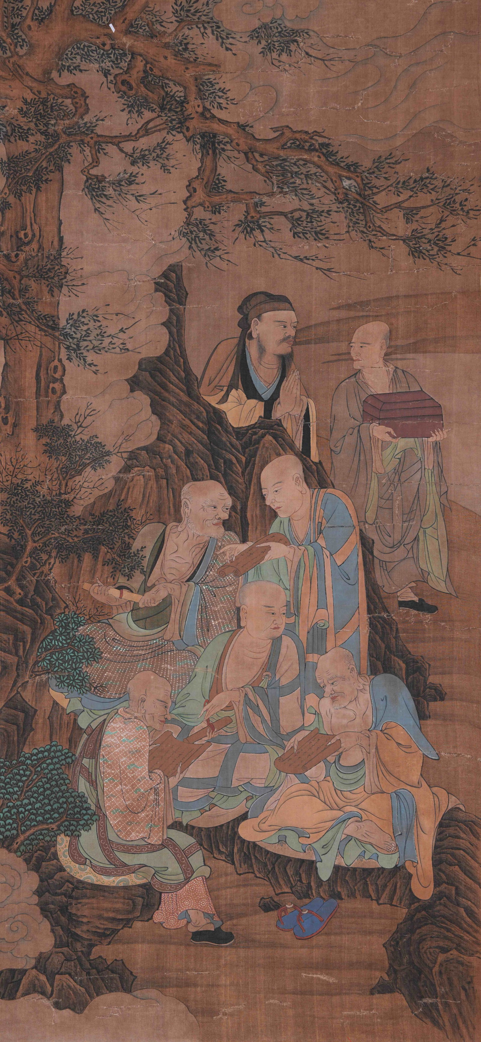 A ARHAT PAINTING ON SILK BY ANONYMOUS. (1 of 10)