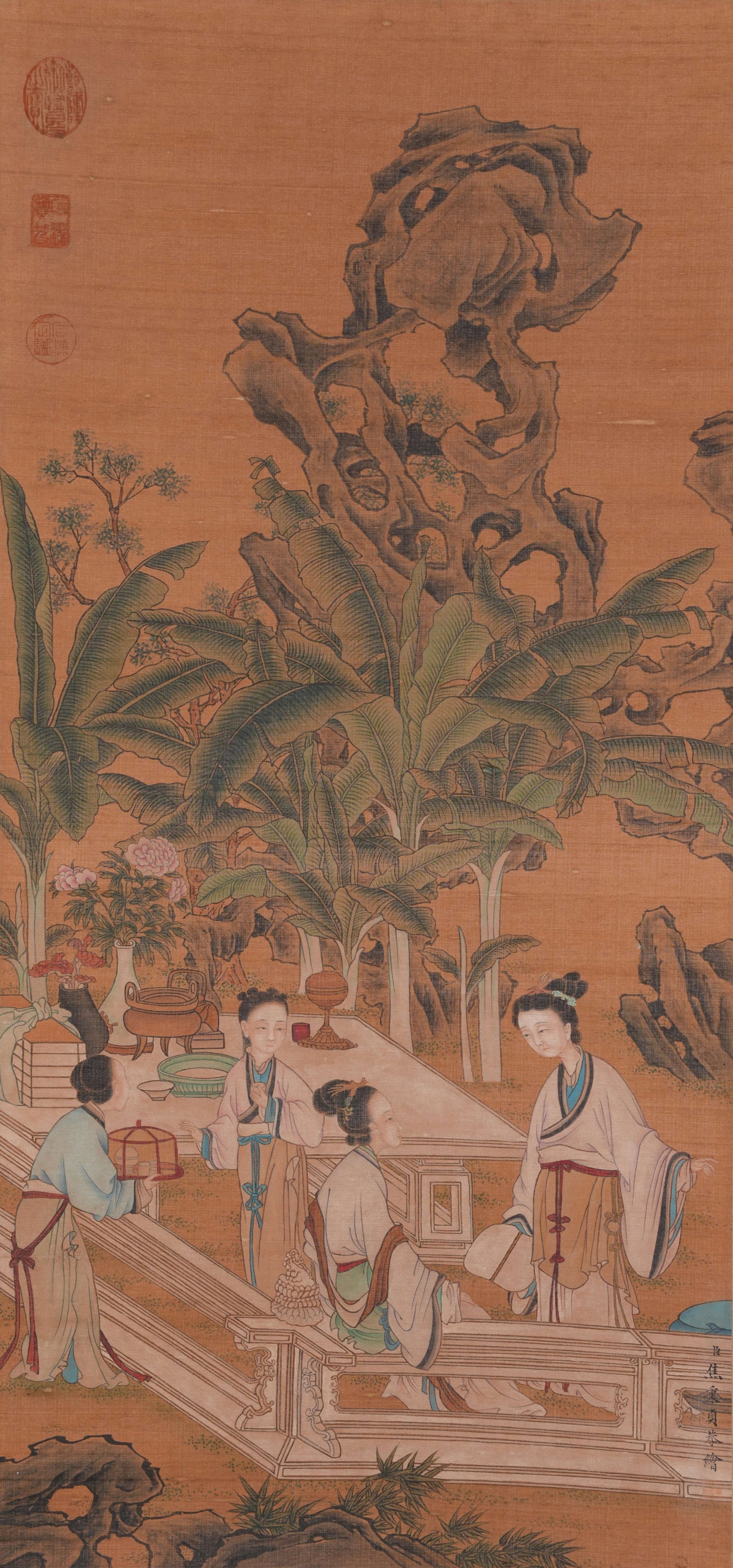 A BEAUTY PAINTING ON SILK BY JIAO BINGZHEN.焦秉貞: Beauty Painting on Silk by Jiao Bingzhen.焦秉貞