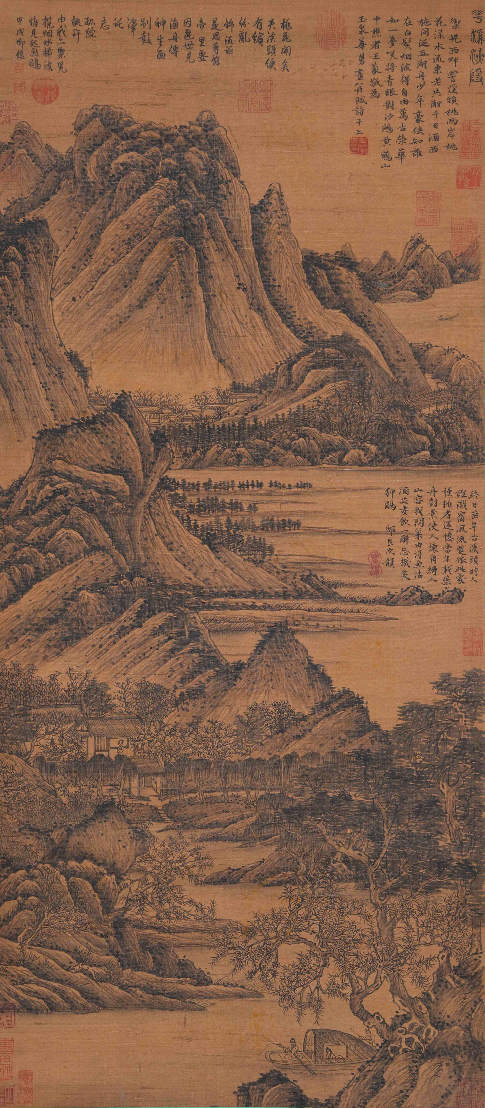 A LANDSCAPE PAINTING ON SILK BY WANG MENG.王蒙: Landscape Painting on Silk by Wang Meng.王蒙