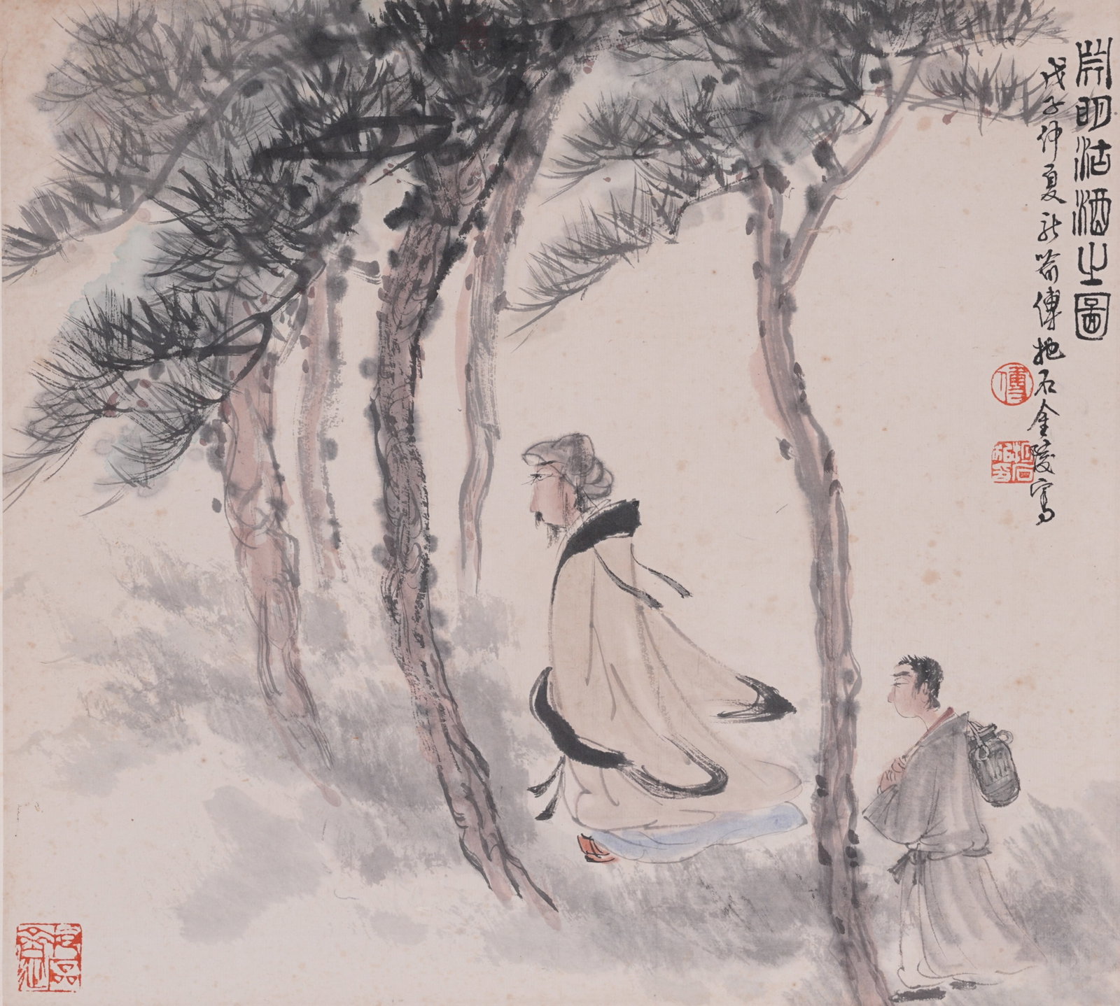 A FIGURE PAINTING ON PAPER BY FU BAOSHI.傅抱石: Figure Painting on Paper by Fu Baoshi.傅抱石