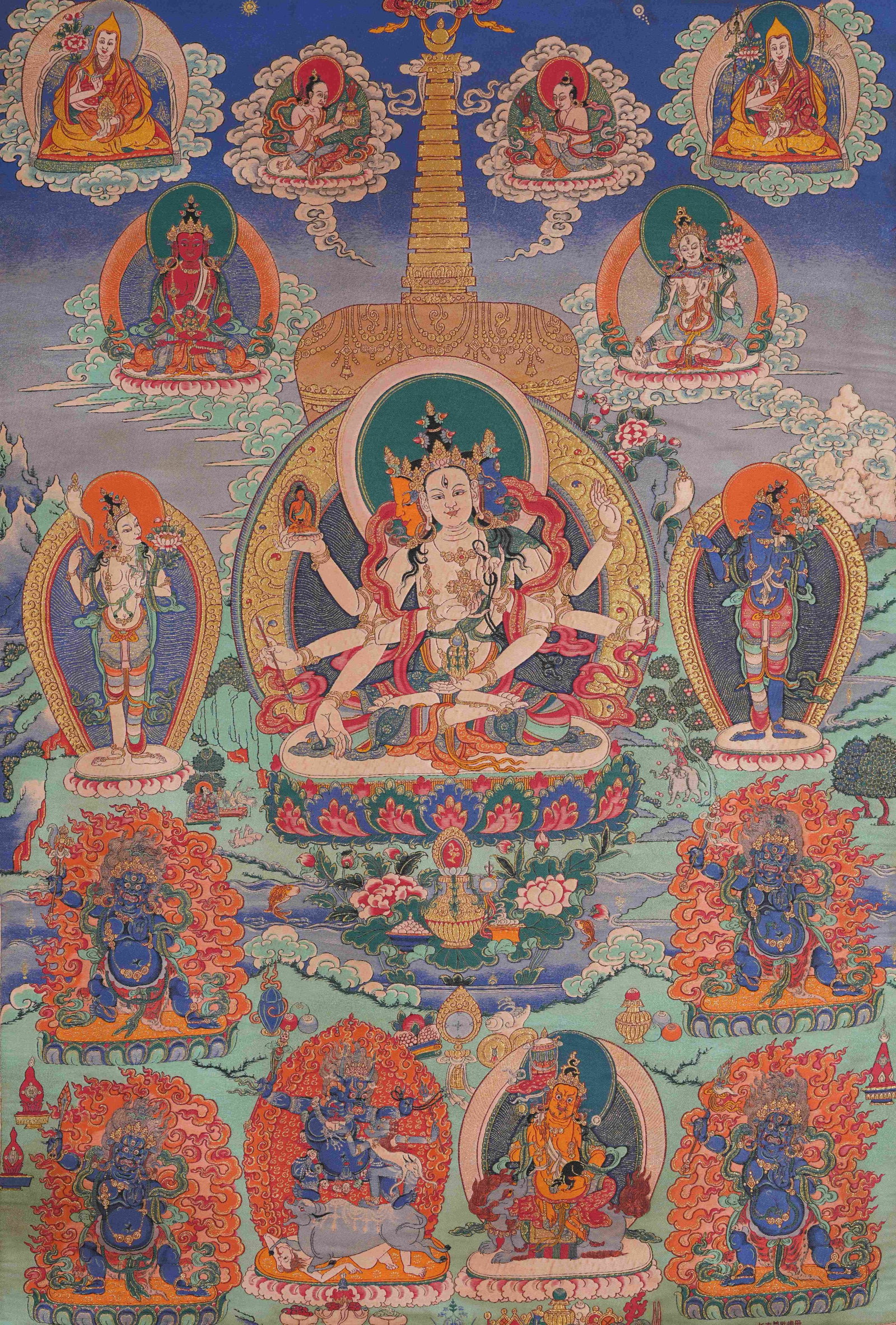 A BROCADE THANGKA OF LONGEVITY GODDESS. (1 of 10)