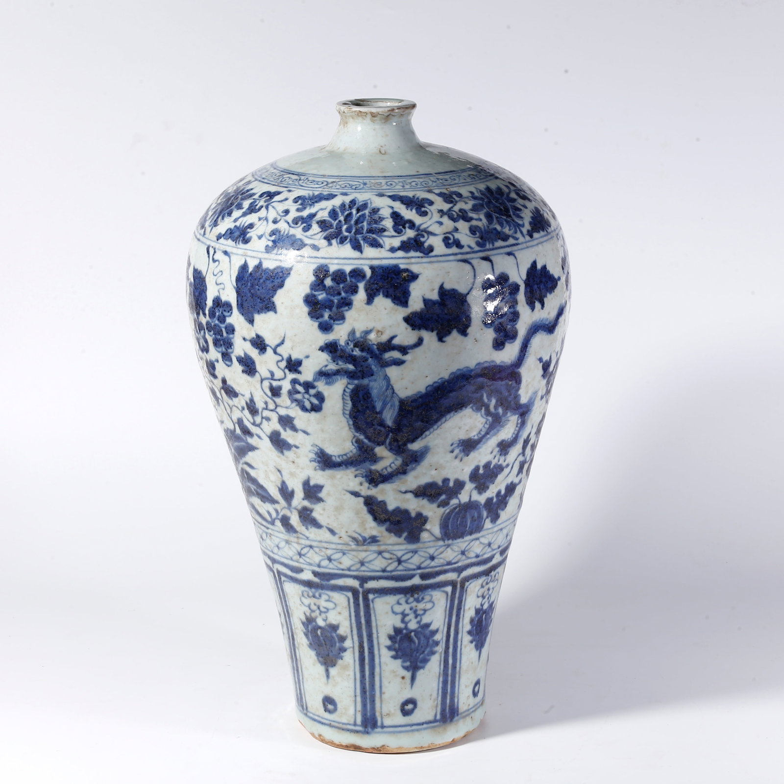 A BLUE-AND-WHITE BEAST PATTERN PLUM VASE (1 of 10)