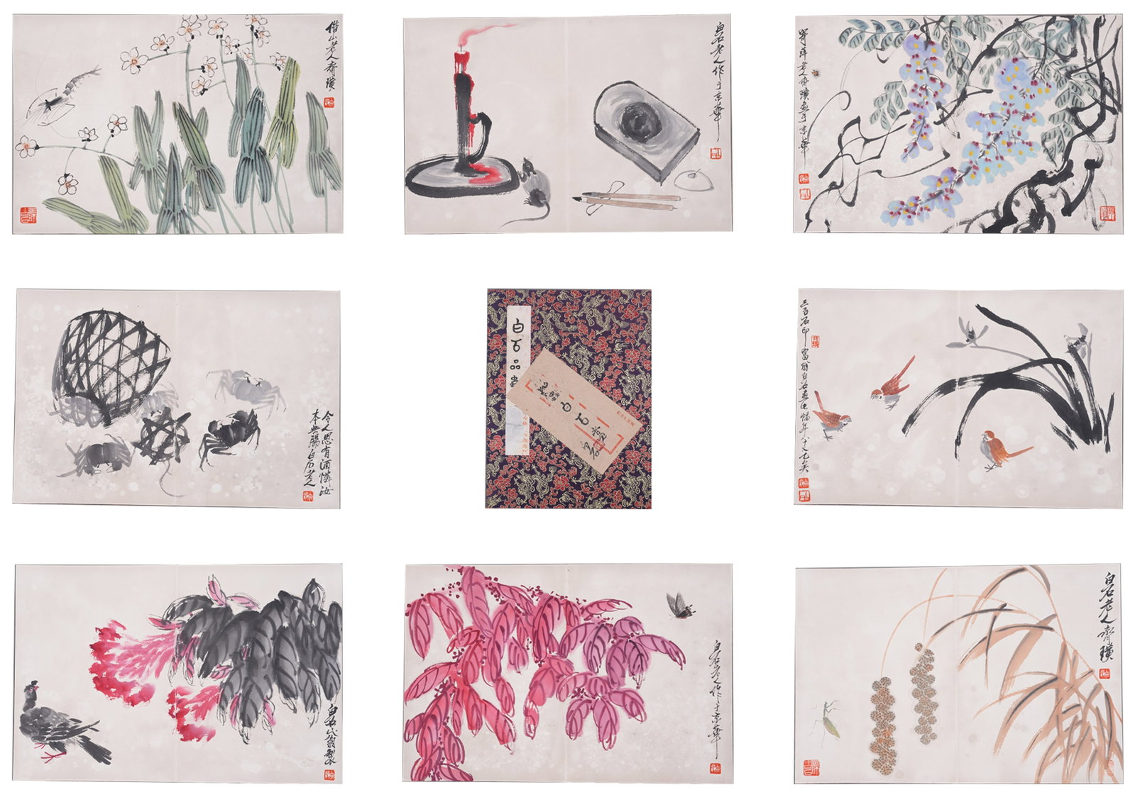 A GRASS AND INSECT PAINTING ALBUM LEAF ON PAPER.齊白石: Grass and Insect Painting Album Leaf on Paper.齊白石