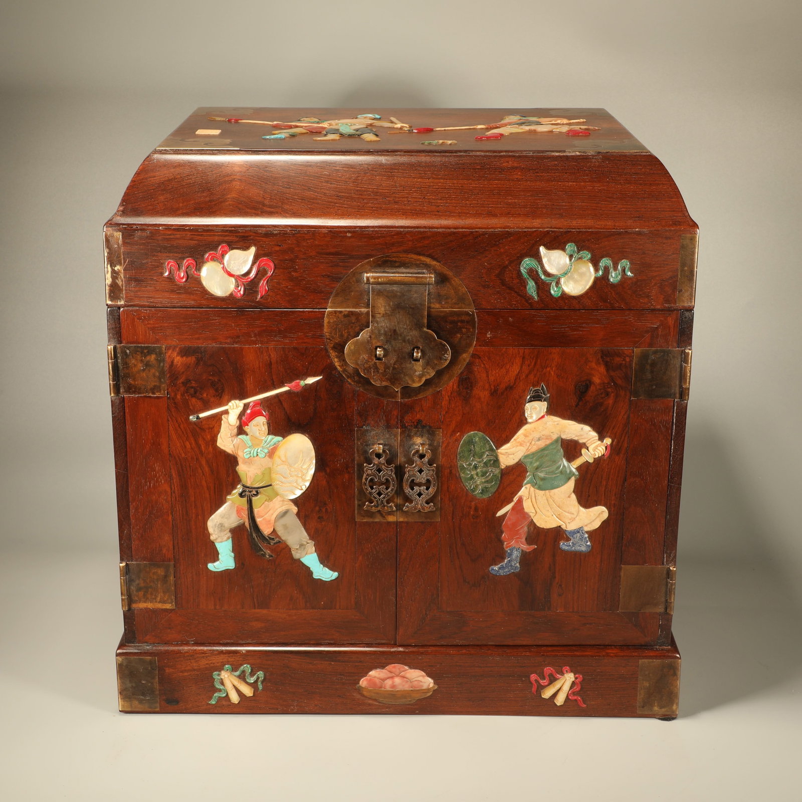 A HUANGHUALI OFFICIAL DOCUMENT BOX INLAID WITH PRECIOUS STONES AND FIGURES (1 of 6)