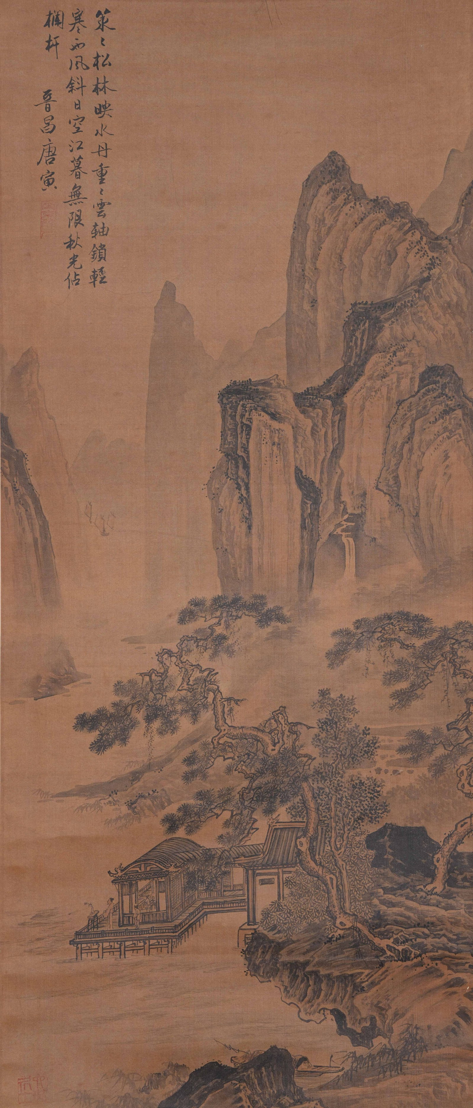 A LANDSCAPE PAINTING ON SILK BY TANG BOHU.唐伯虎 (1 of 9)