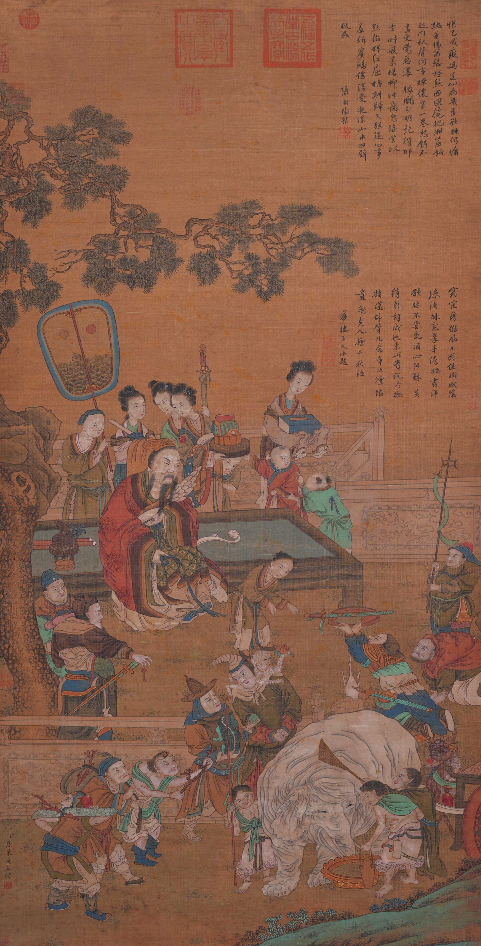 A FIGURE STORY PAINTING ON SILK BY JIAO BINGZHEN.焦秉貞: Figure Story Painting on Silk by Jiao Bingzhen.焦秉貞