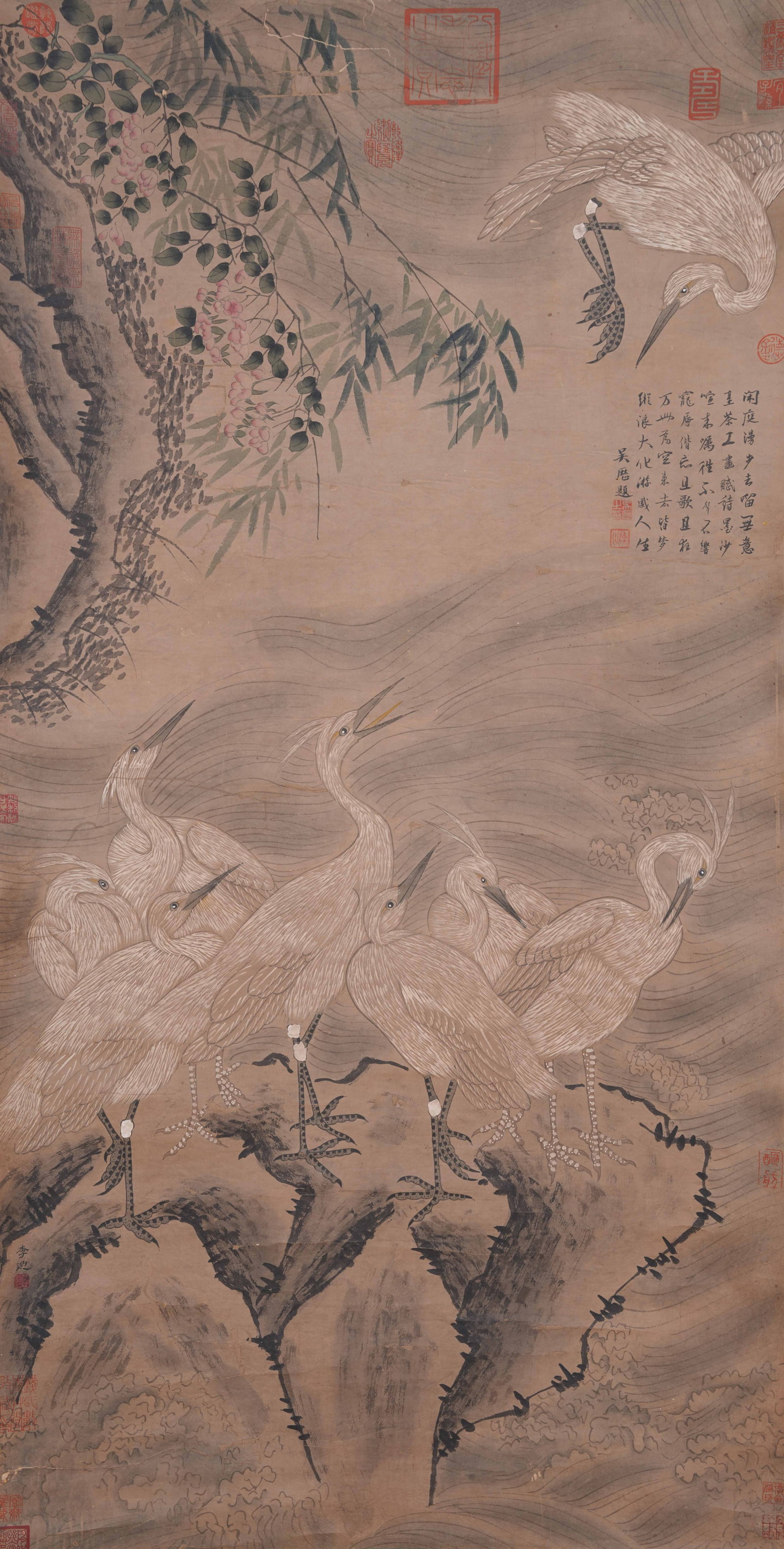 A FLOWER AND BIRD PAINTING ON PAPER BY LI DI.李迪: Flower and Bird Painting on Paper by Li Di.李迪