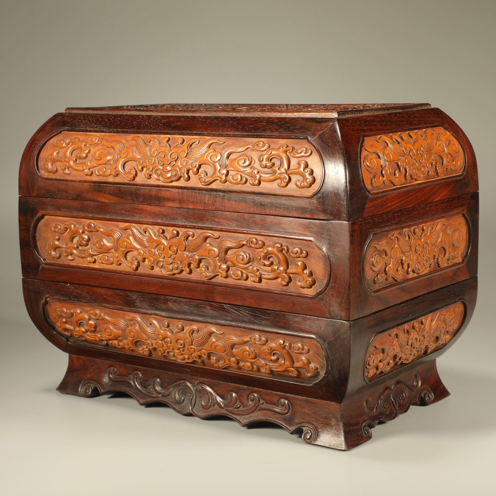 A MULTI-LAYER HUANGHUALI BOX INLAID WITH BOXWOOD BLESSING AND LONGEVITY PATTERN (1 of 7)