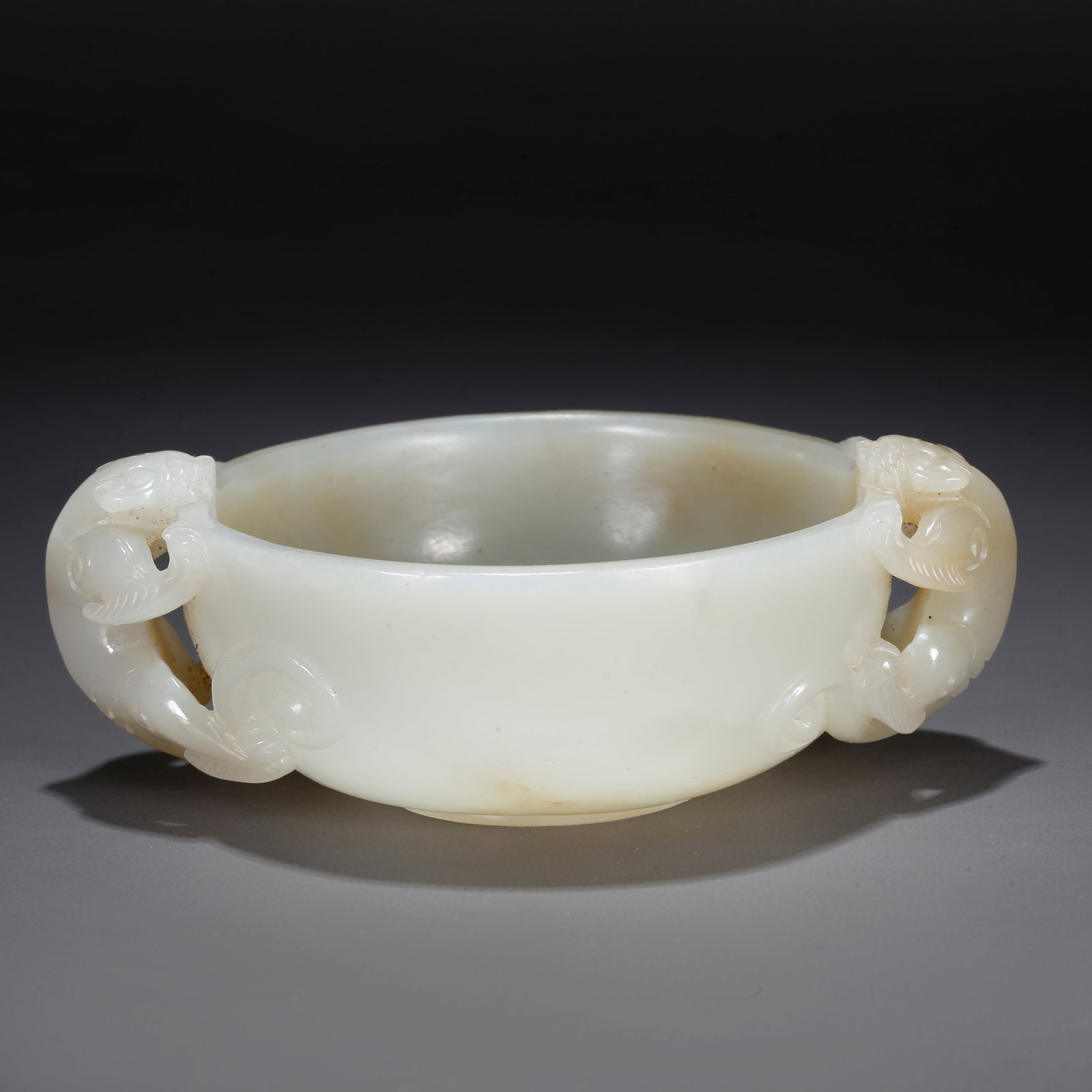 A CARVED HETIAN JADE WASHER WITH DOUBLE BEAST EARS (1 of 9)
