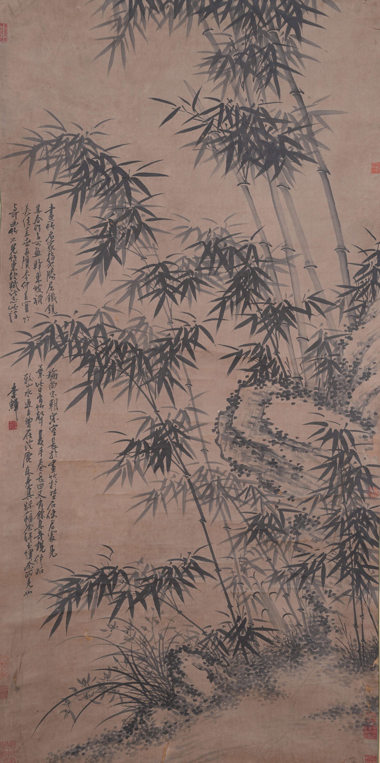 A BAMBOO AND ROCK PAINTING ON PAPER BY LI SHAN.李鱓: Bamboo and Rock Painting on Paper by Li Shan.李鱓