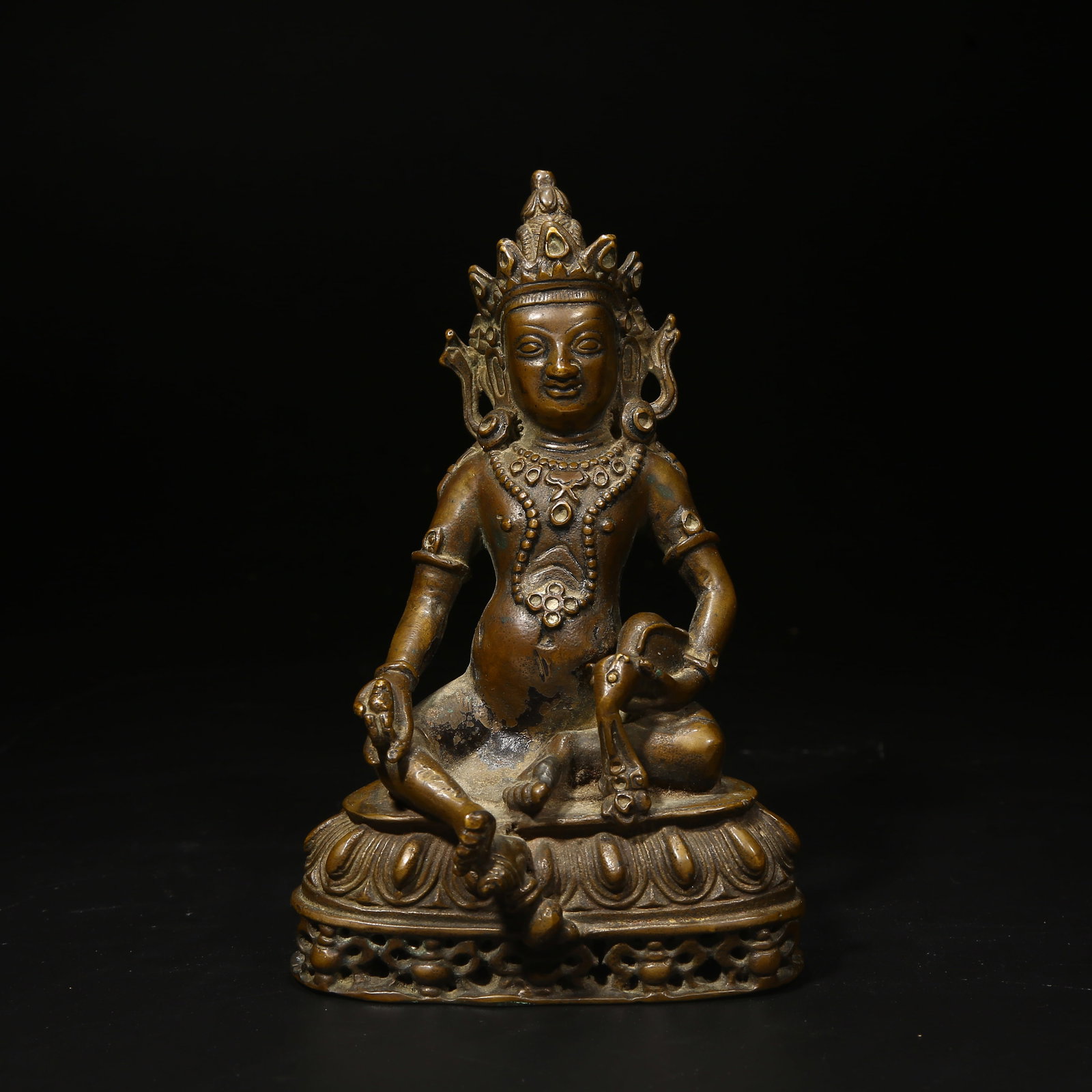 A BRONZE YELLOW STATUE OF THE WEALTH GOD (CAISHEN): Bronze yellow statue of the Wealth God (Caishen)