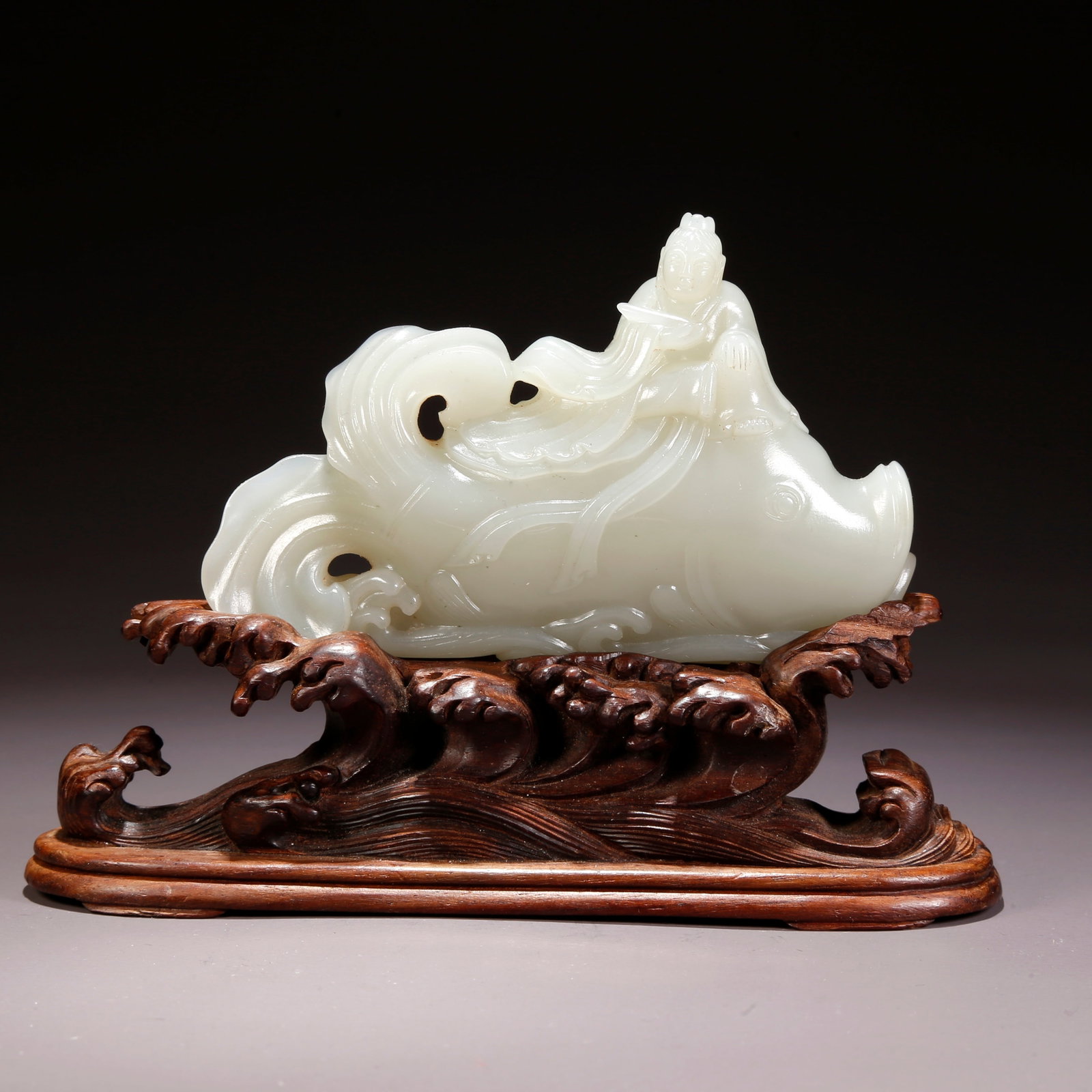 A HETIAN JADE ZITHER-HIGH-RIDING CARP FIGURINE (1 of 10)