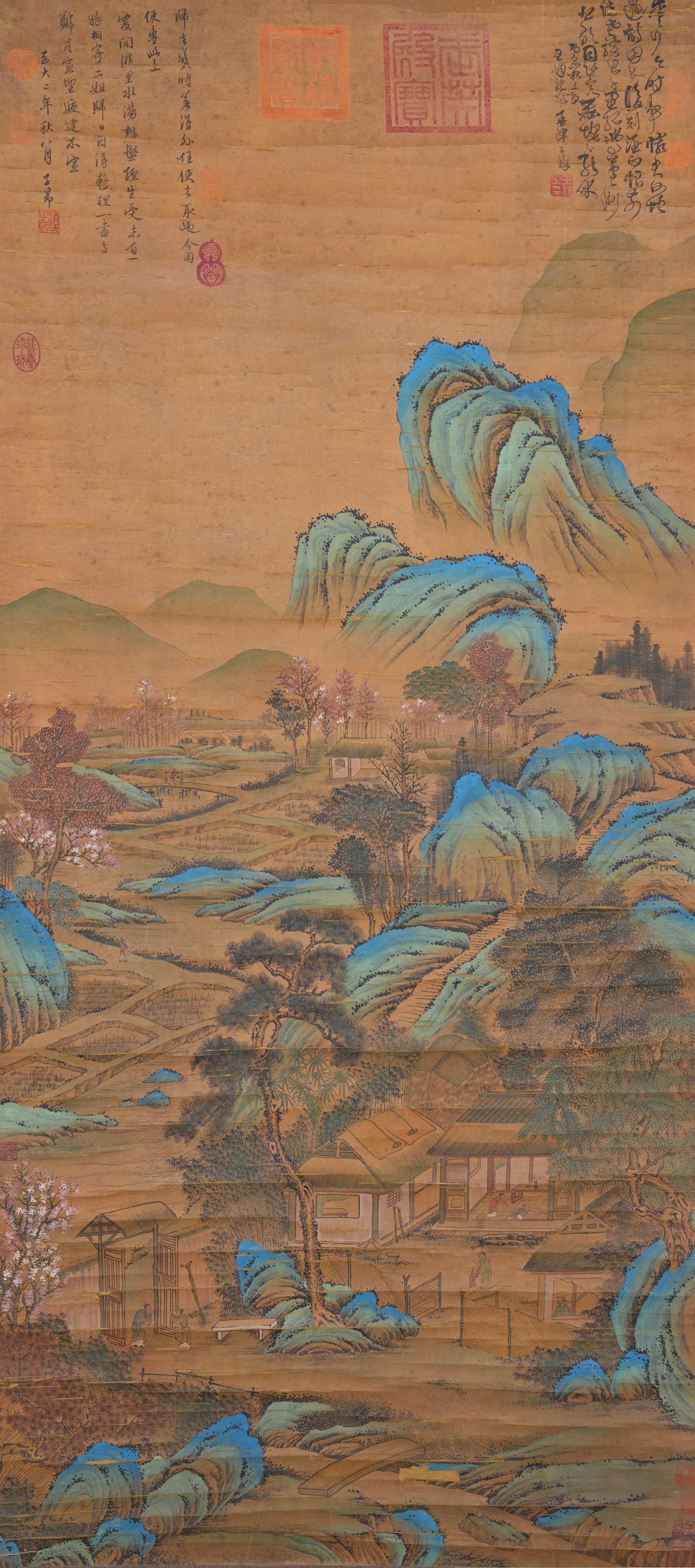 A LANDSCAPE PAINTING ON SILK BY ZHAO MENGFU.趙孟頫: Landscape Painting on Silk by Zhao Mengfu.趙孟頫