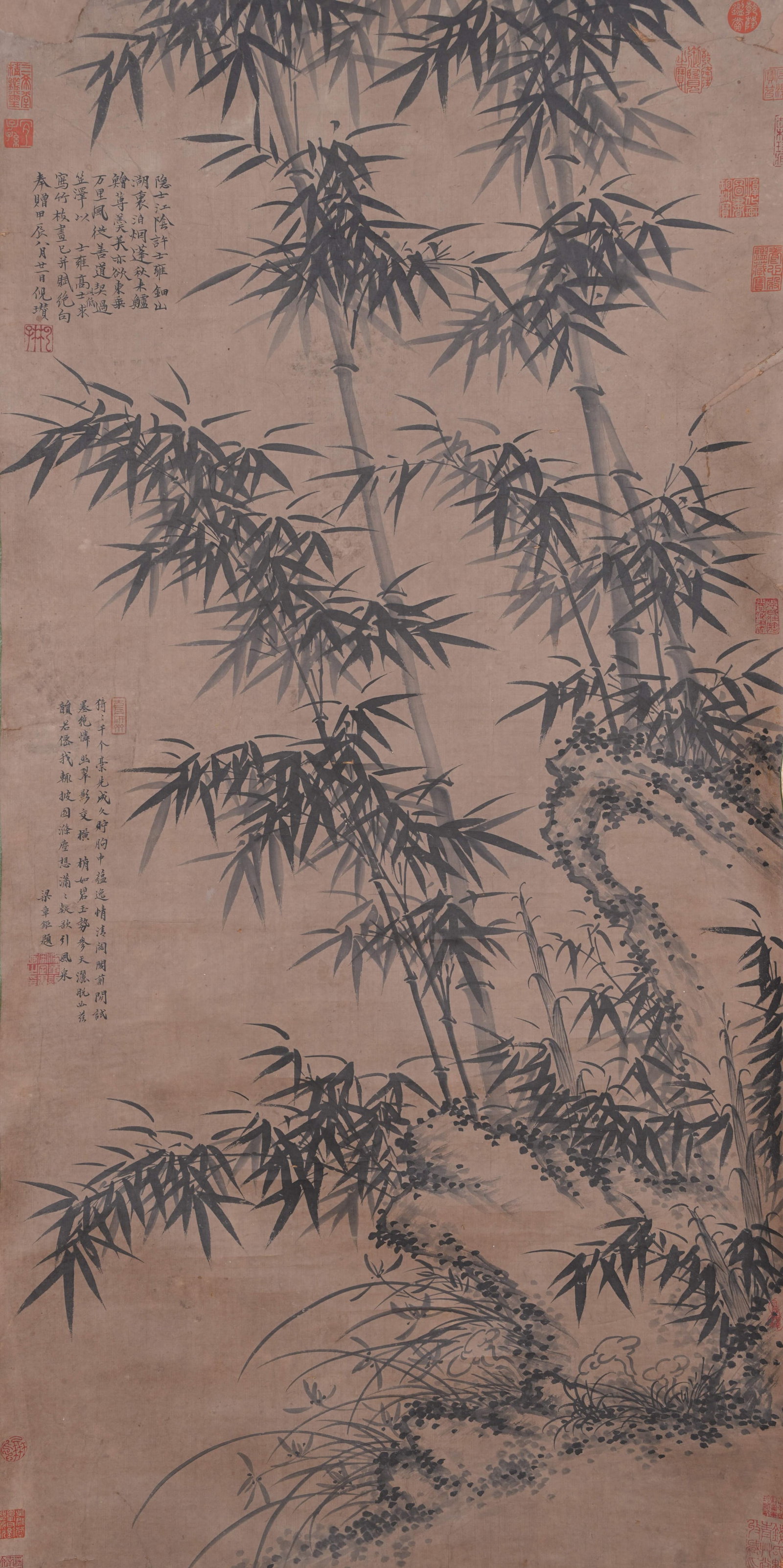 A BAMBOO AND ROCK PAINTING ON PAPER BY NI ZAN.倪瓚: Bamboo and Rock Painting on Paper by Ni Zan.倪瓚