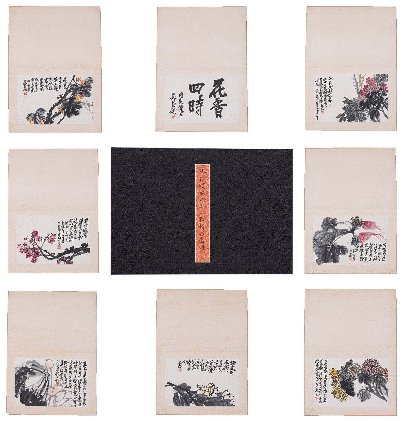 A FLOWER PAINTING ALBUM ON PAPER BY WU CHANGSHUO.吳昌碩: Flower Painting Album on Paper by Wu Changshuo.吳昌碩