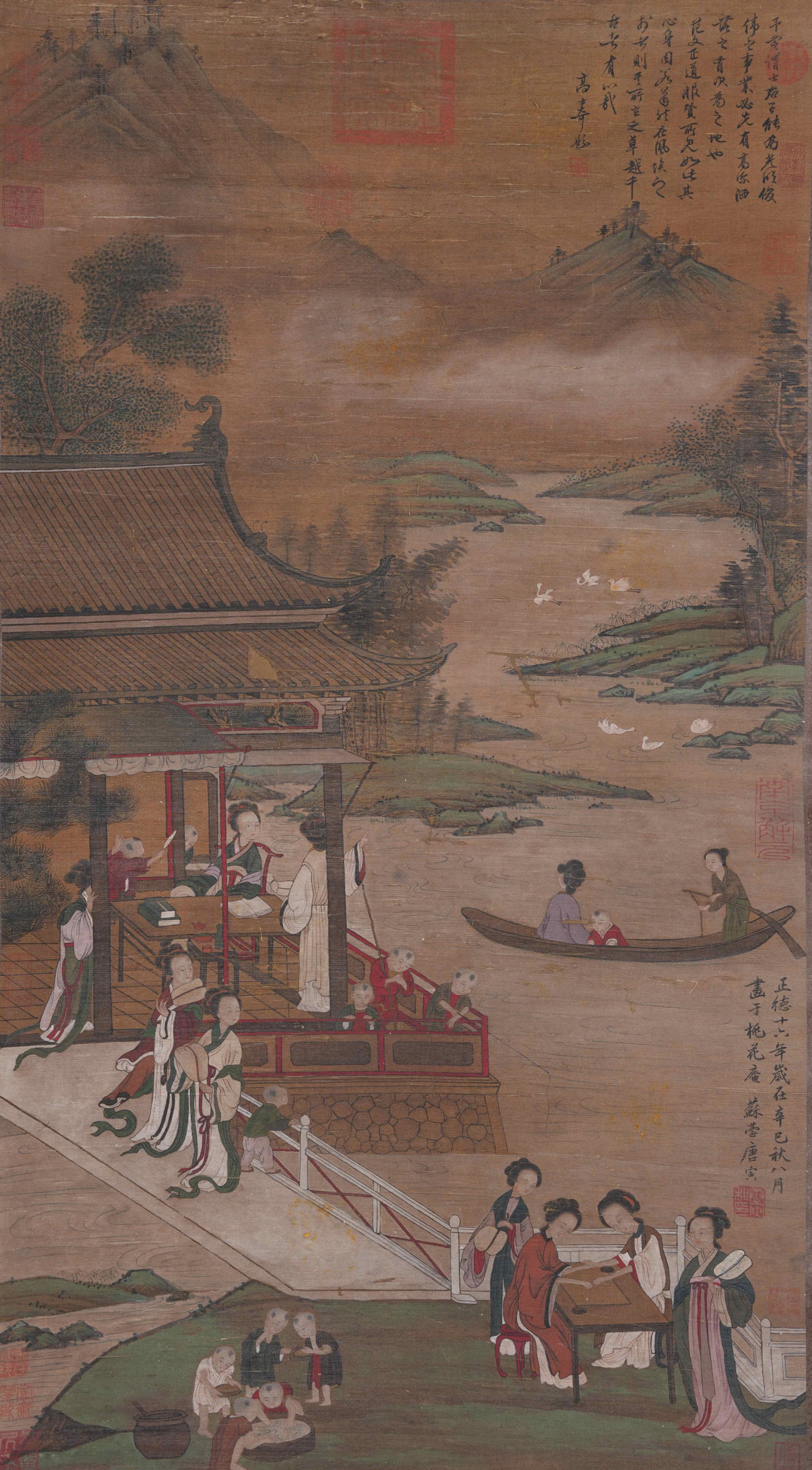 A FIGURE PAINTING ON SILK BY TANG BOHU.唐伯虎: Figure Painting on Silk by Tang Bohu.唐伯虎