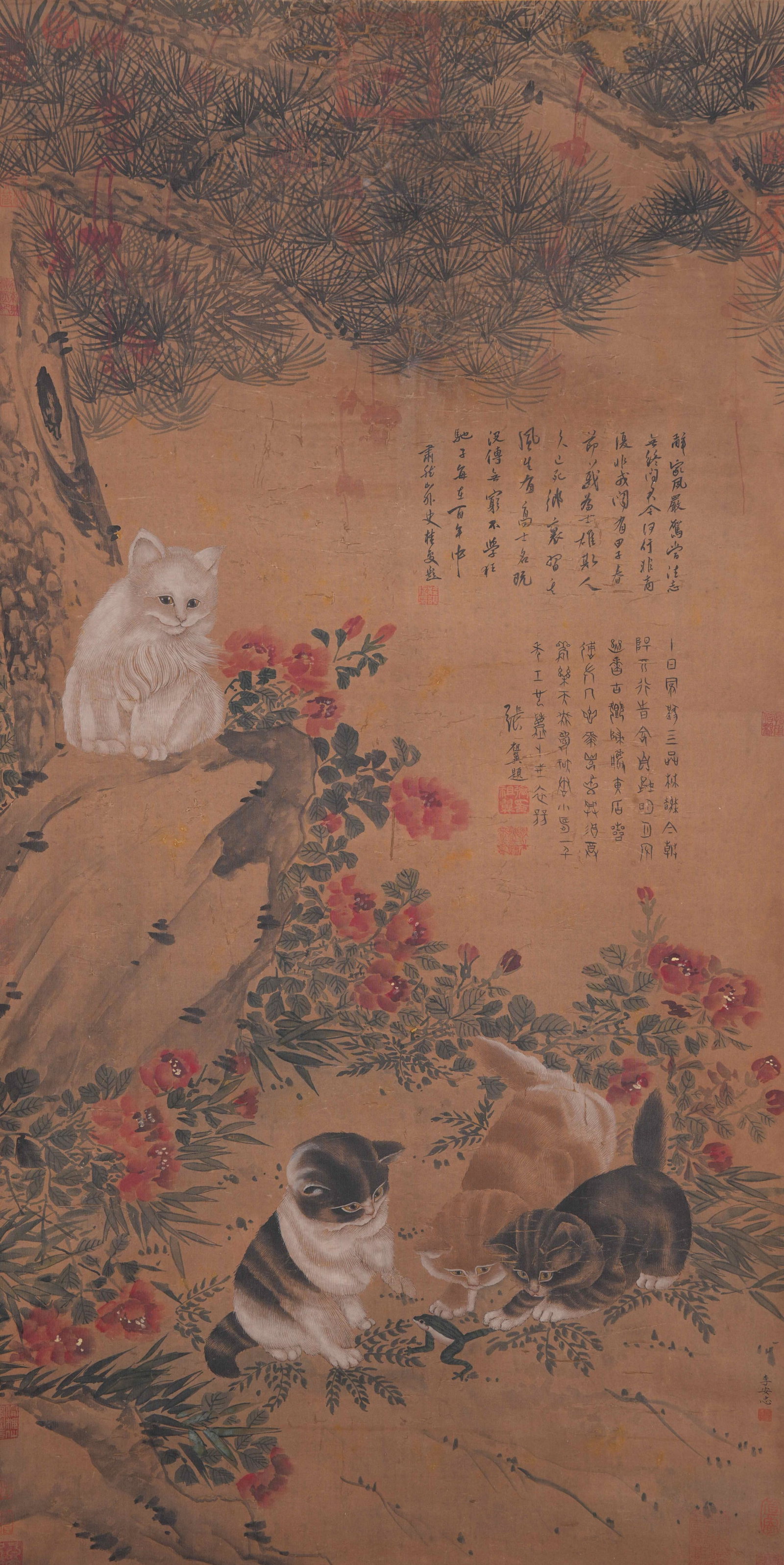 A CAT AMUSEMENT PAINTING ON SILK BY LI ANZHONG.李安忠 (1 of 12)
