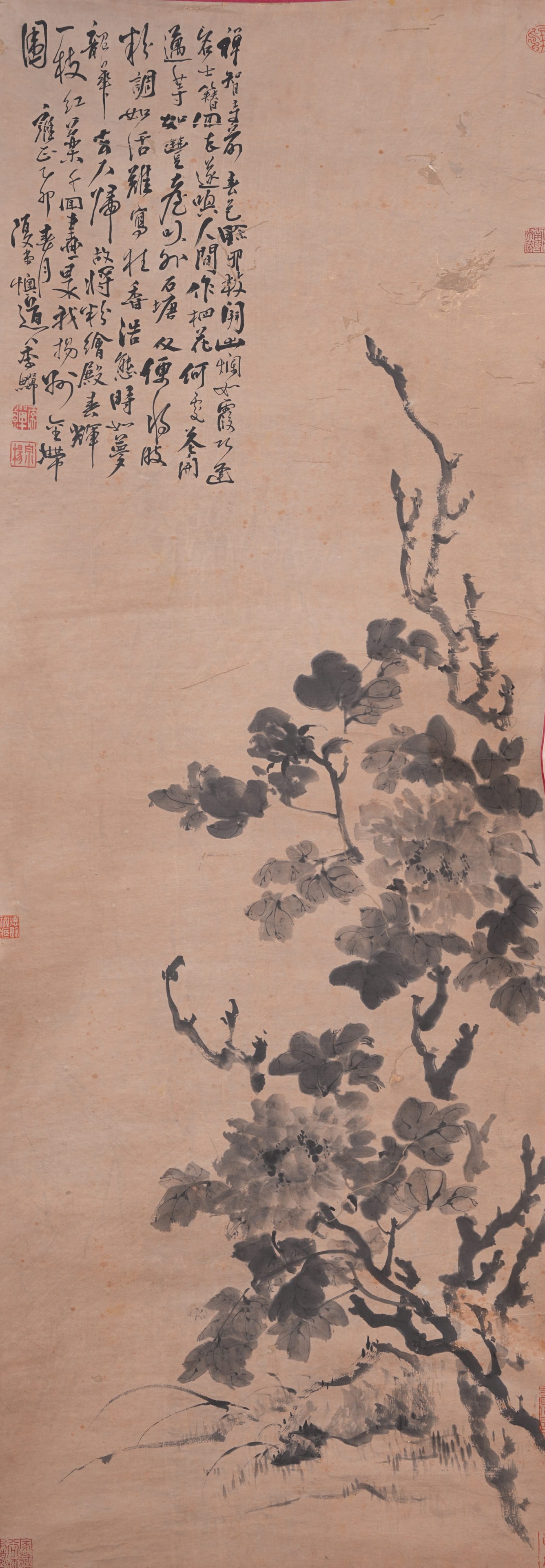 A FLOWER PAINTING ON PAPER BY LI SHAN.李鱓: Flower Painting on Paper by Li Shan.李鱓