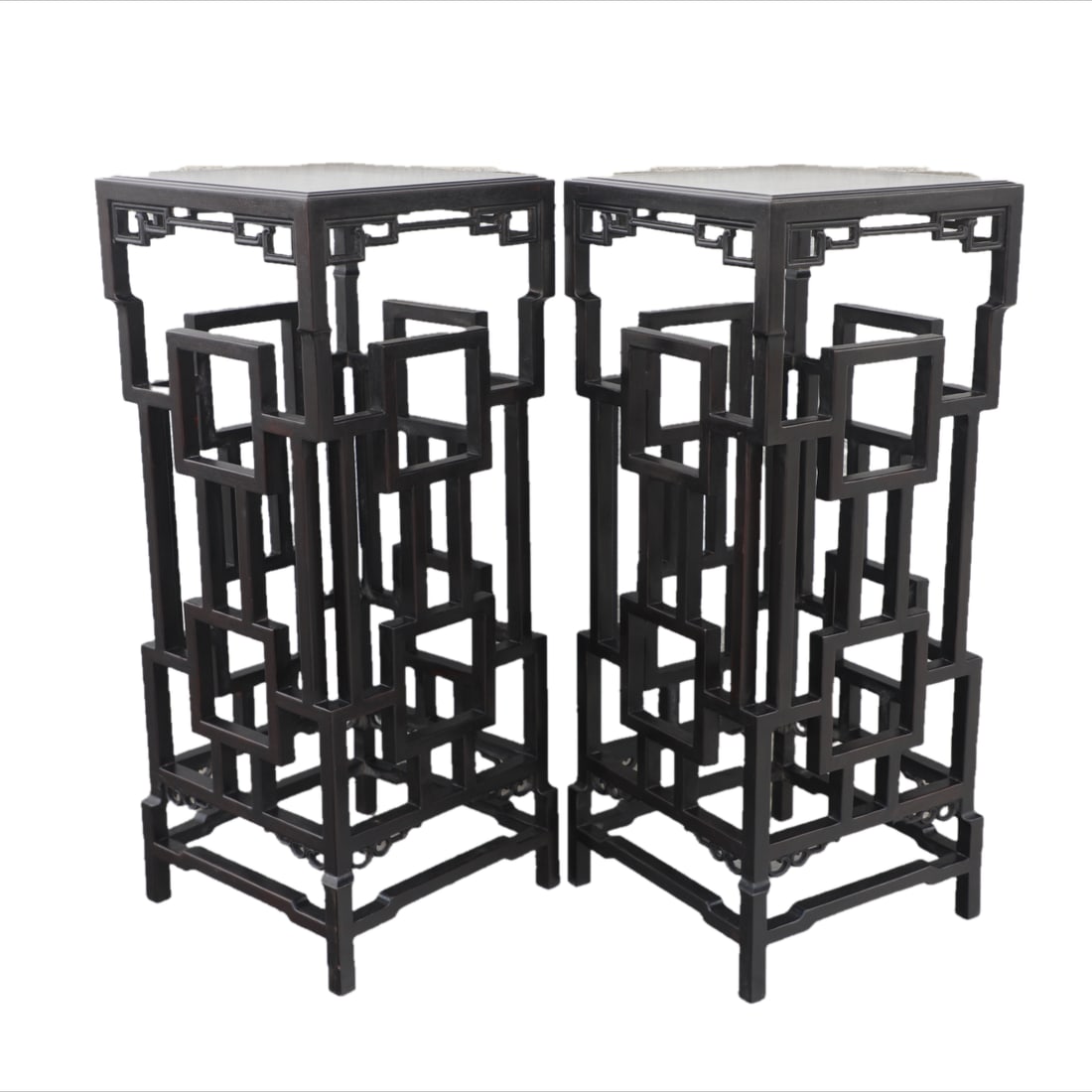 A PAIR OF RED SANDALWOOD FLOWER STANDS: Pair of Red Sandalwood Flower Stands