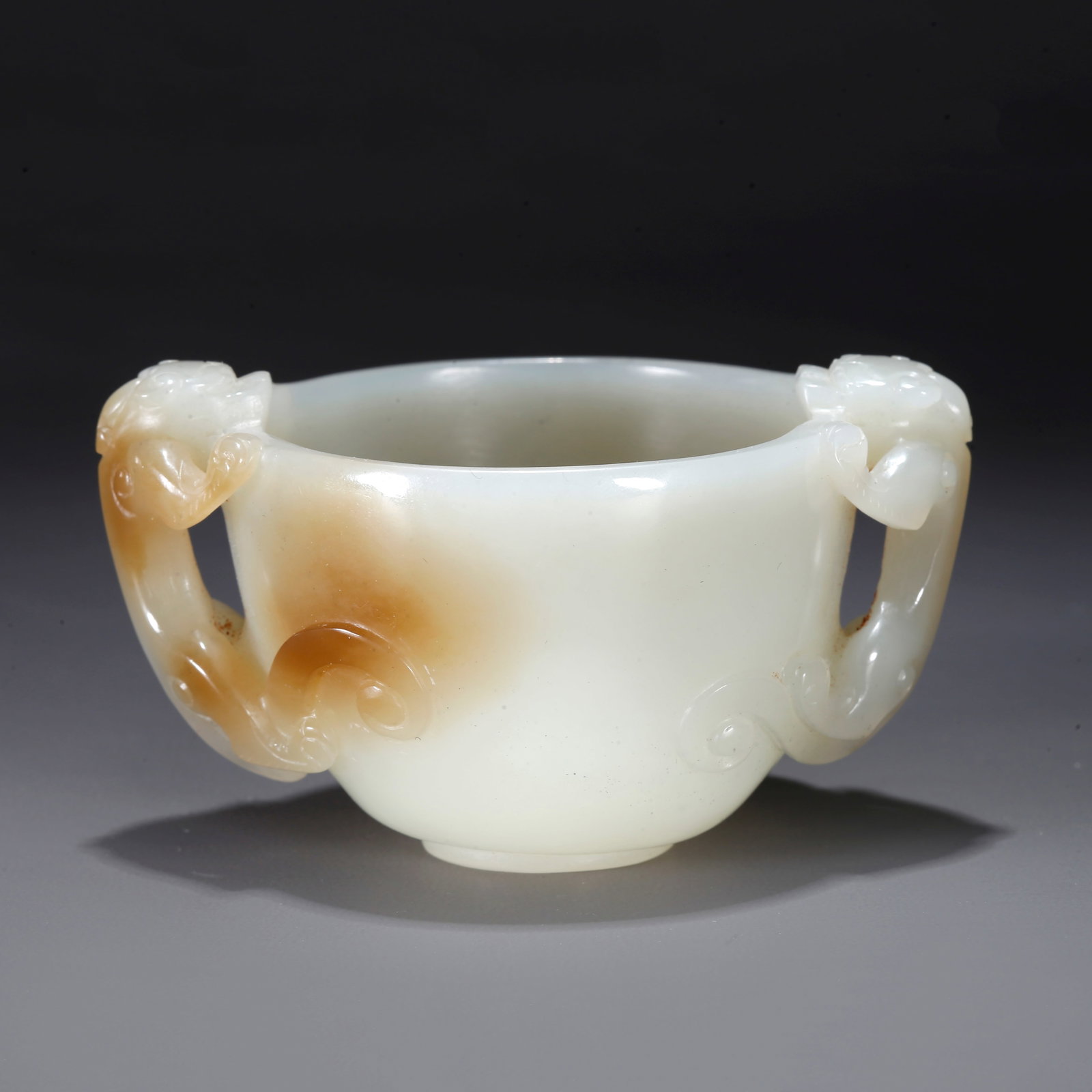 A CARVED HETIAN JADE CUP WITH DOUBLE BEAST EARS (1 of 9)