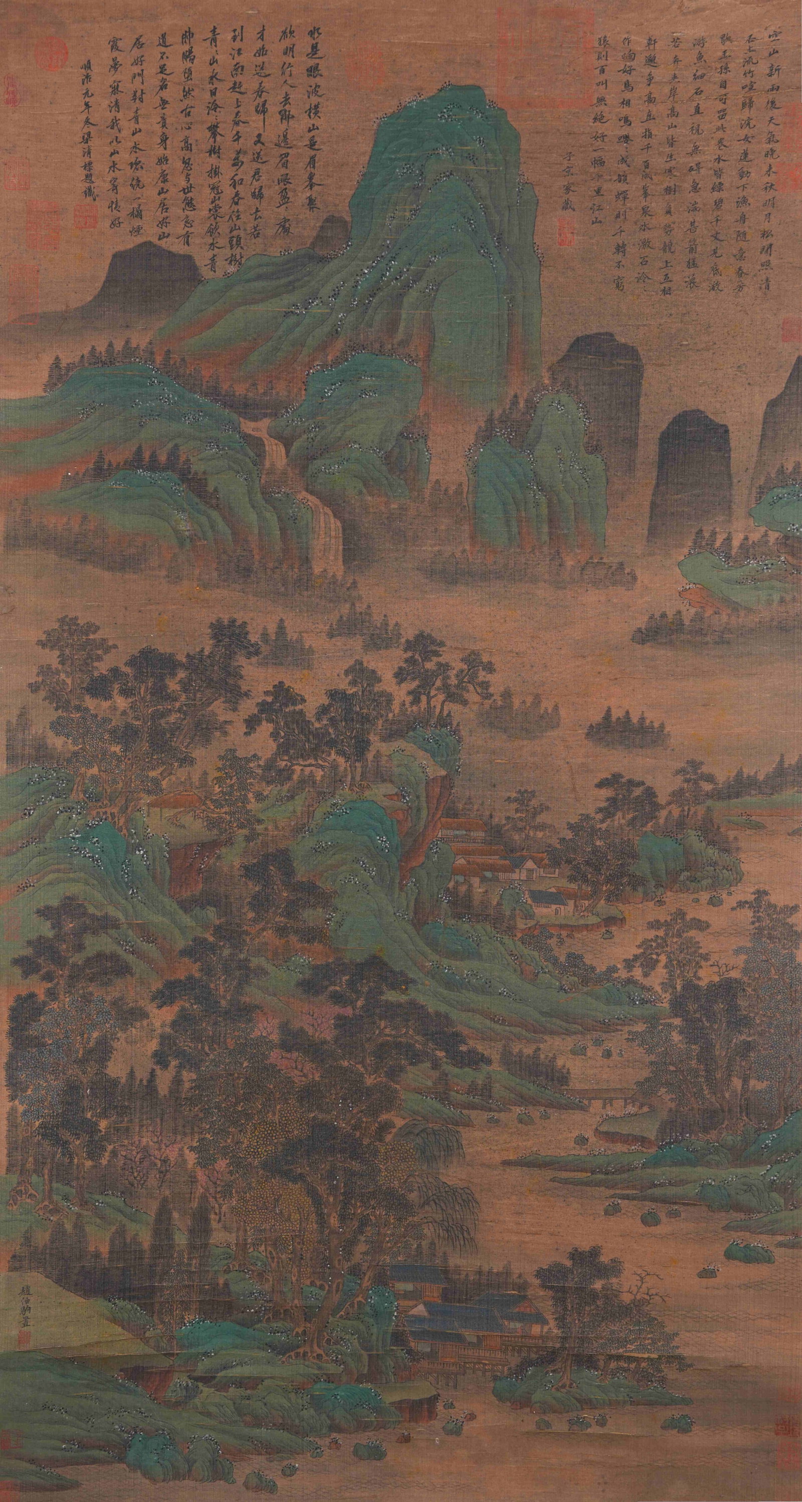 A LANDSCAPE PAINTING ON SILK BY ZHAO BOJU.趙伯駒: Landscape Painting on Silk by Zhao Boju.趙伯駒