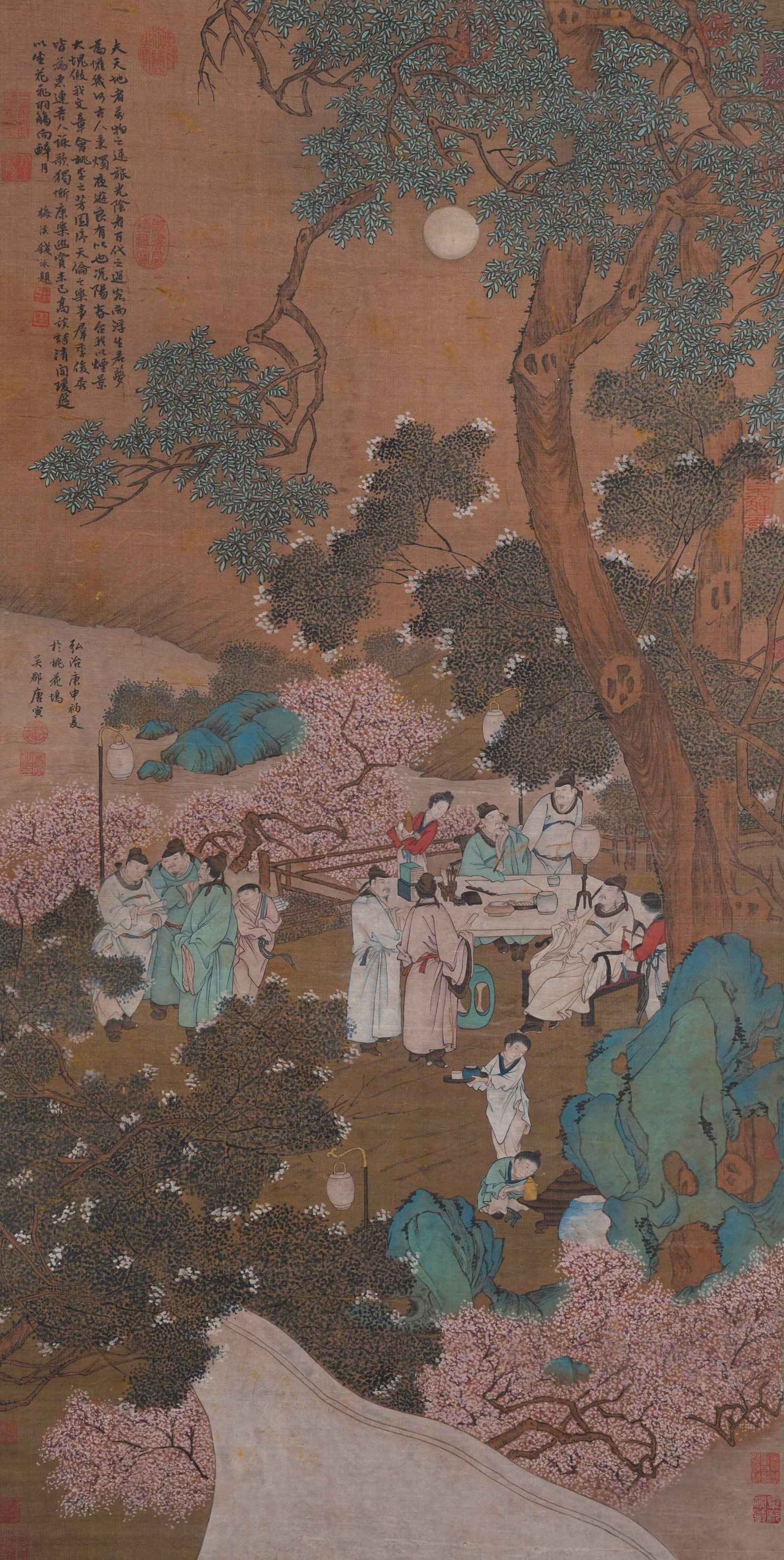 A FIGURE STORY PAINTING ON SILK BY TANG BOHU.唐伯虎: Figure Story Painting on Silk by Tang Bohu.唐伯虎