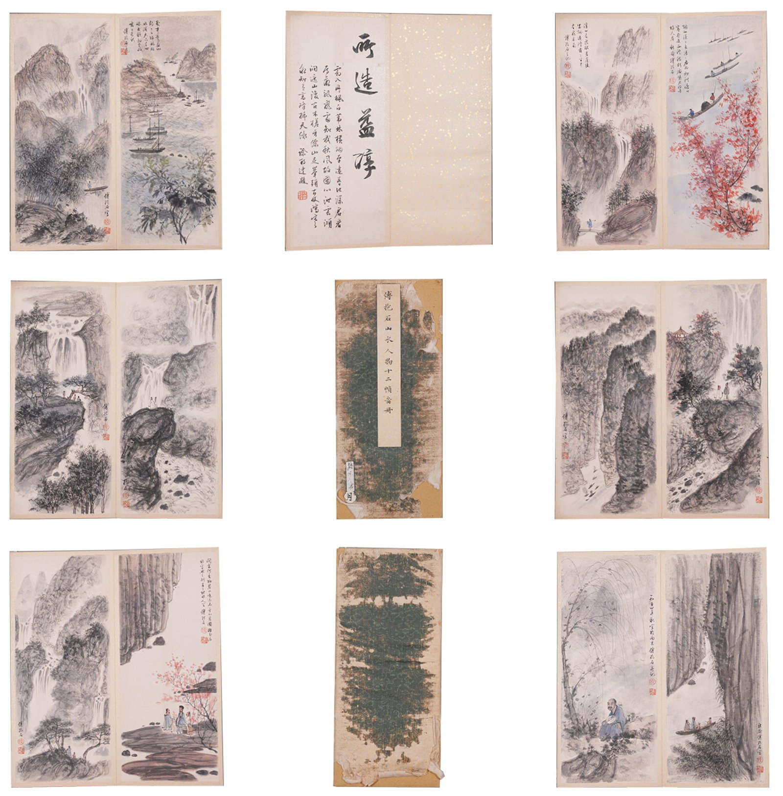 A LANDSCAPE AND FIGURE PAINTING ALBUM LEAF ON PAPER.傅抱石: Landscape and Figure Painting Album Leaf on Paper.傅抱石