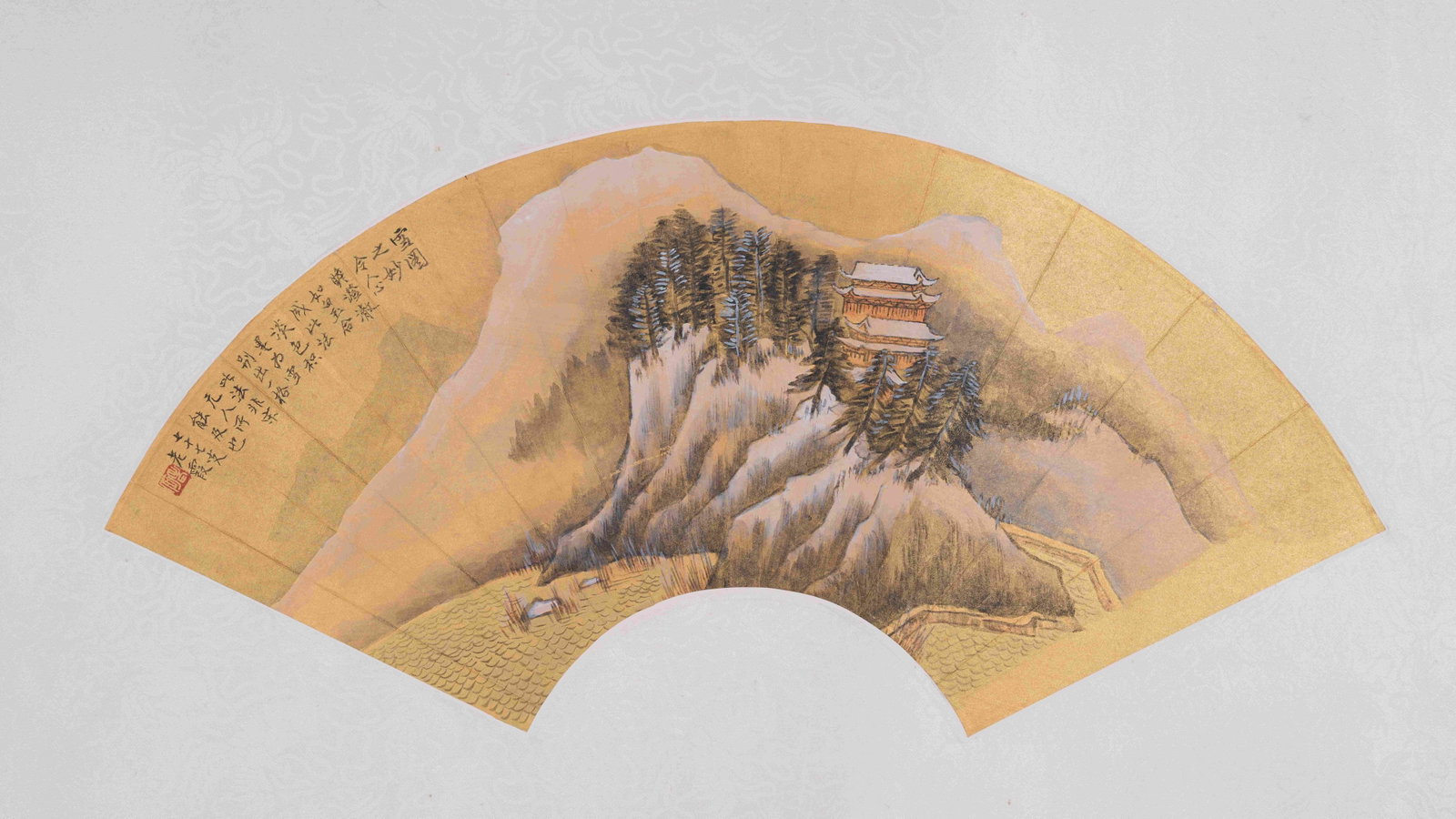 A LANDSCAPE PAINTING ON PAPER MOUNTED UNFRAMED BY HE HAIXIA.何海霞: Landscape Painting on Paper Mounted Unframed by He Haixia.何海霞