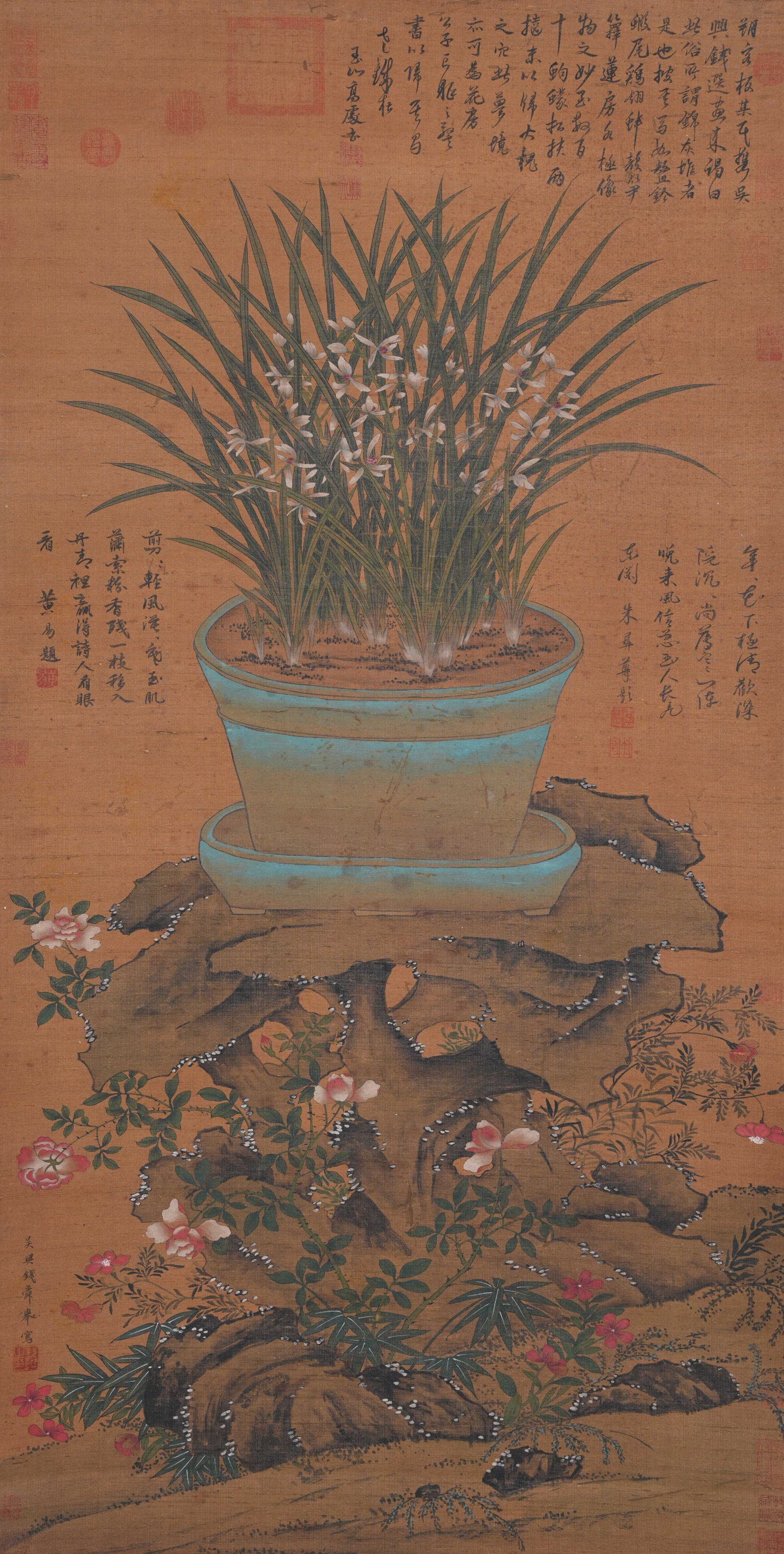 A FLOWER PAINTING ON SILK BY QIAN XUAN.錢選 (1 of 12)