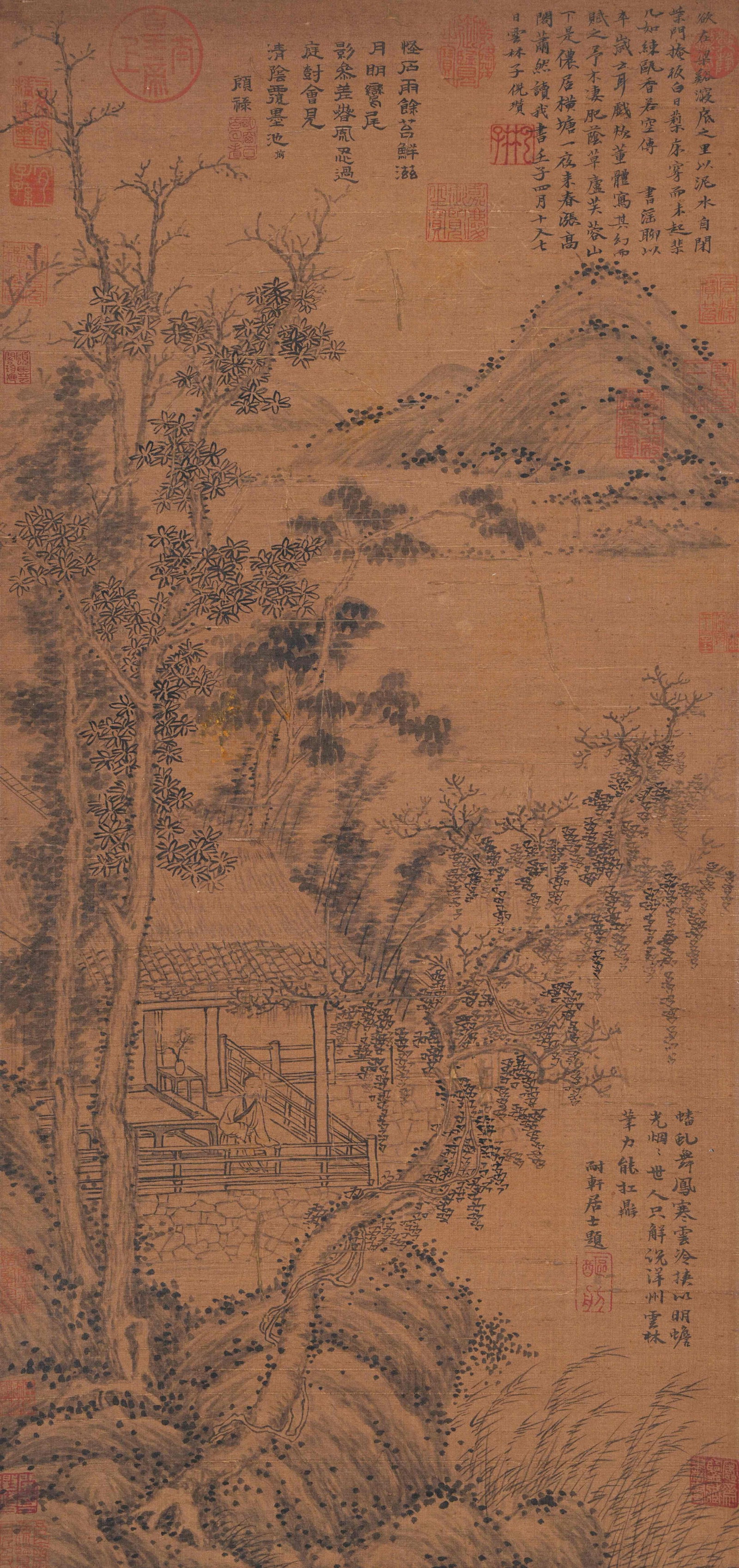 A LANDSCAPE PAINTING ON SILK BY NI ZAN.倪瓚 (1 of 11)