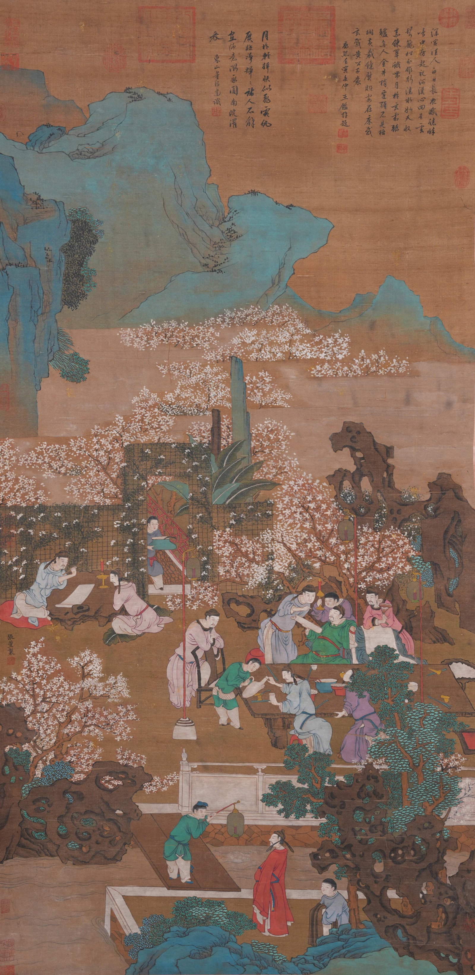 A FIGURE STORY PAINTING ON SILK BY ZHANG XUAN.張萱: Figure Story Painting on Silk by Zhang Xuan.張萱